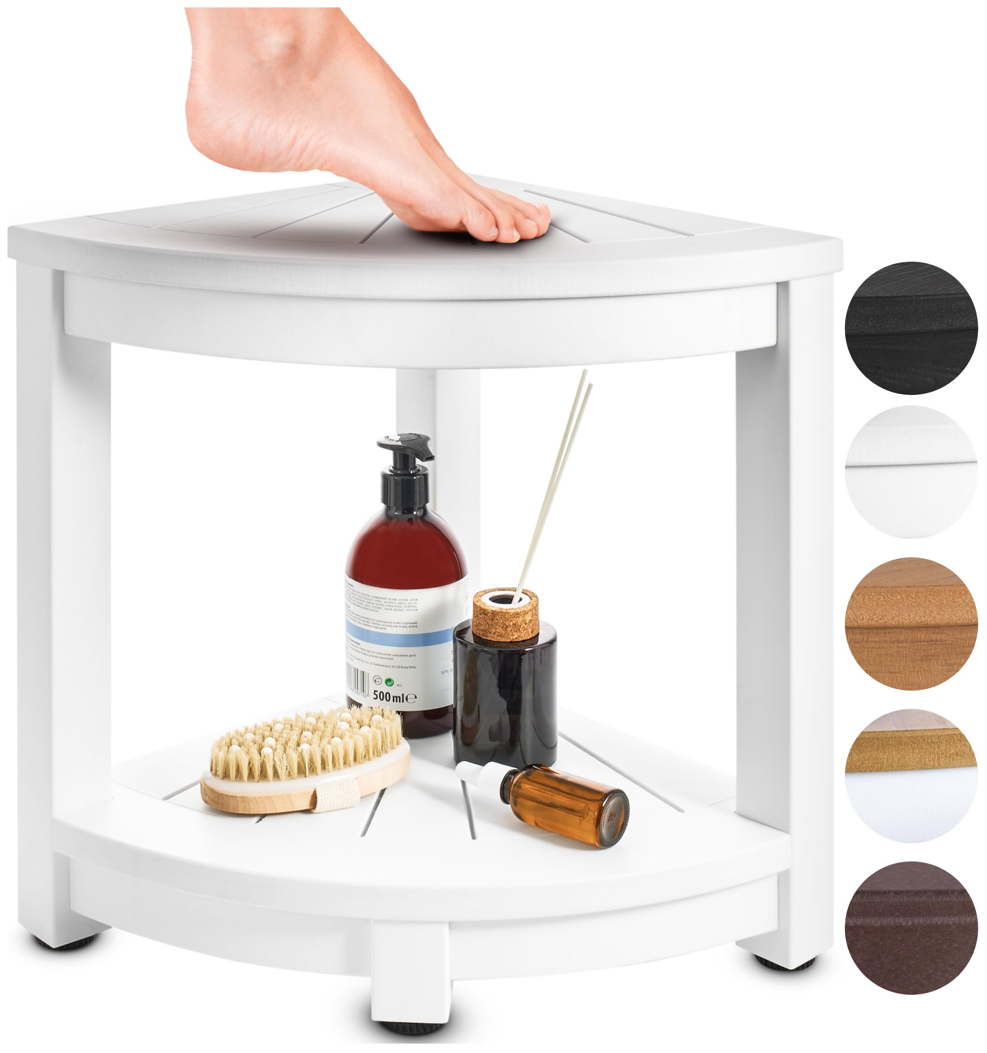 Waterproof Corner Shower Stool - White Non-Slip Shower Bench Seat for Elderly & Shaving Legs - Easy Assembly Bathroom Organizer with Shelf - Ideal for Small Spaces & Accessible Showers