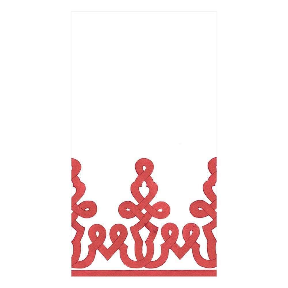 Premium Caspari Dessin Passementerie Red Linen Guest Towels & Napkins - Set of 12 | Elegant Table Setting for Dinner Parties, Weddings & Special Occasions