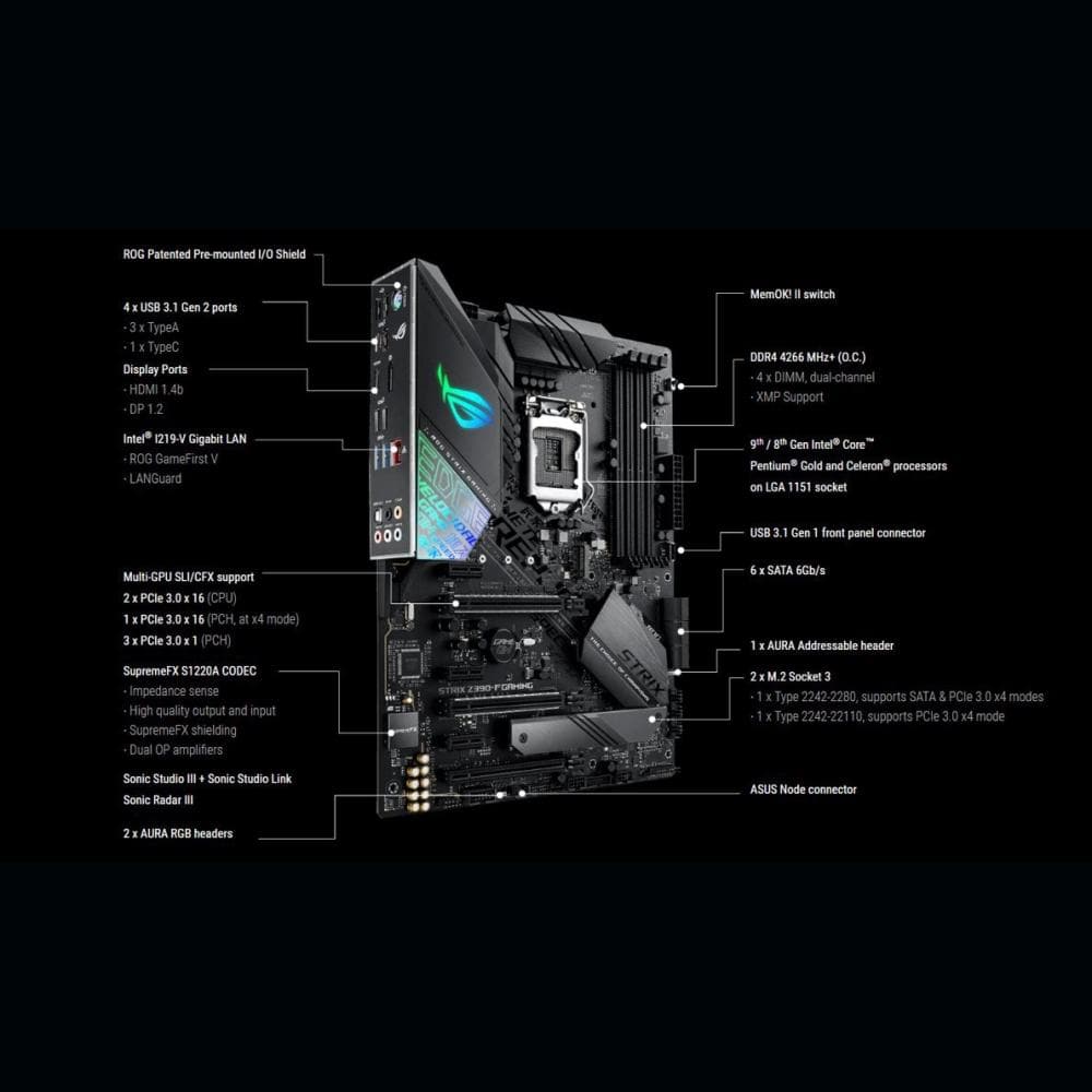 ASUS ROG STRIX Z390-F Gaming Motherboard - ATX, LGA1151, DDR4, Dual M.2, USB 3.1 Gen2 - Perfect for PC Gaming, Streaming & Content Creation