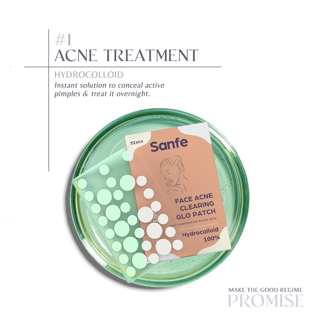 Sanfe Promise Hydrocolloid Acne Patches - Pack of 72 | Invisible Pimple Healing Patches for Face | Absorb Blemishes & Spots | Skin Treatment for Acne-Prone Skin | Perfect for Overnight Use & Daily Spot Treatment
