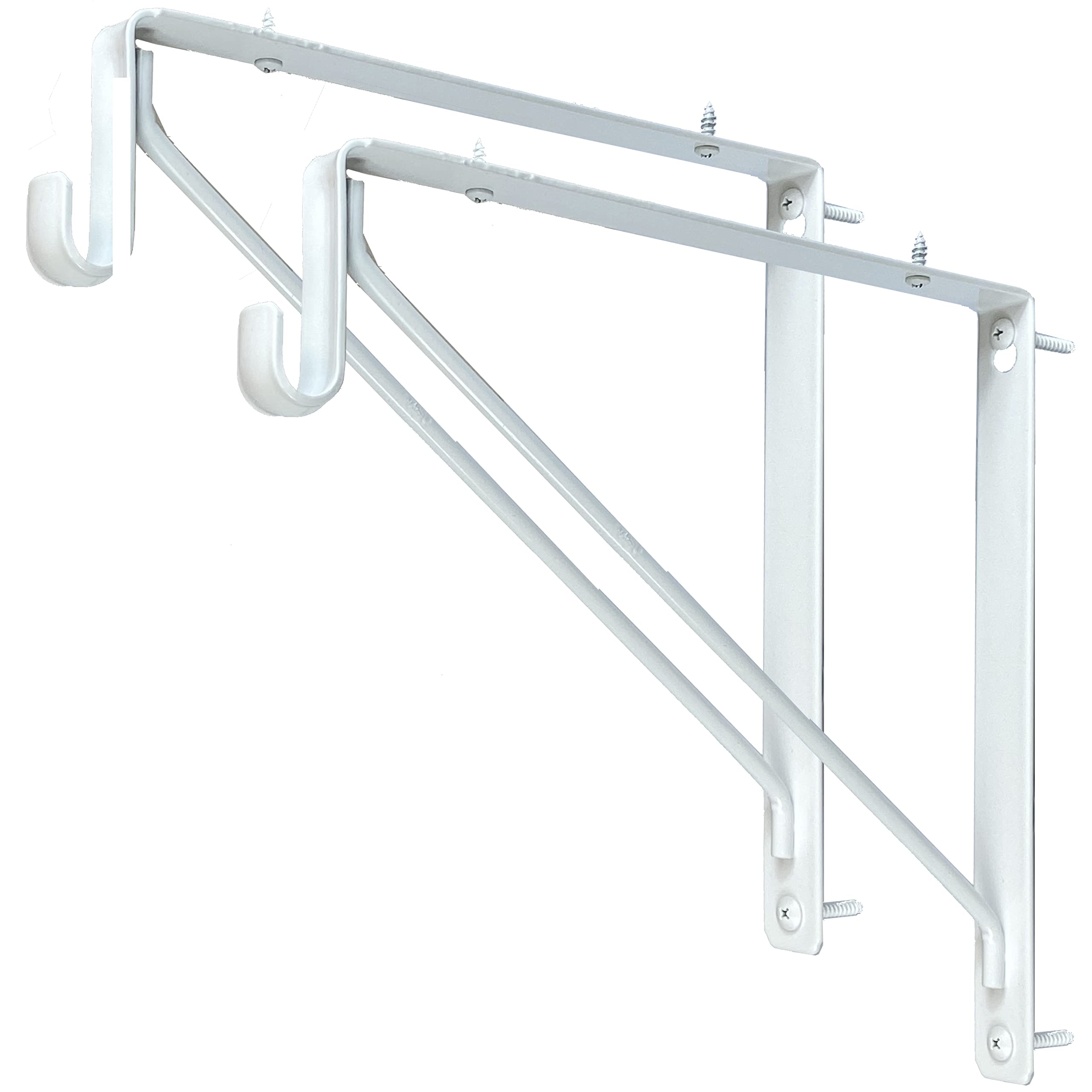Heavy Duty Oval Closet Rod and Shelf Support Bracket - 2 Pack Gloss White - Sturdy Welded Steel for Wardrobe, Pantry, and Garage Organization