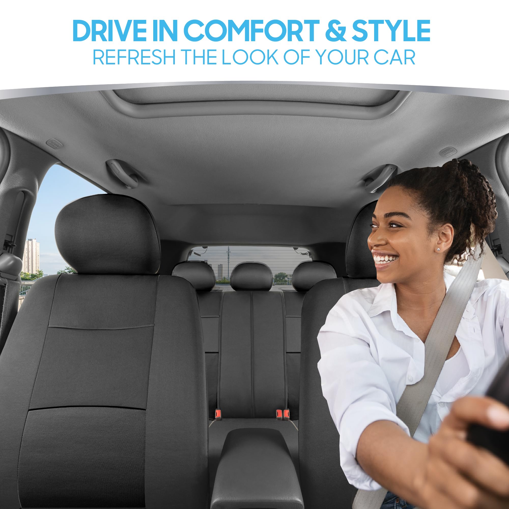 BDK PolyPro Car Seat Covers Full Set - Charcoal Front & Rear Split Bench Seat Covers for Cars, Trucks, Vans & SUVs | Easy Installation | Perfect for Road Trips, Daily Commute & Pet Protection