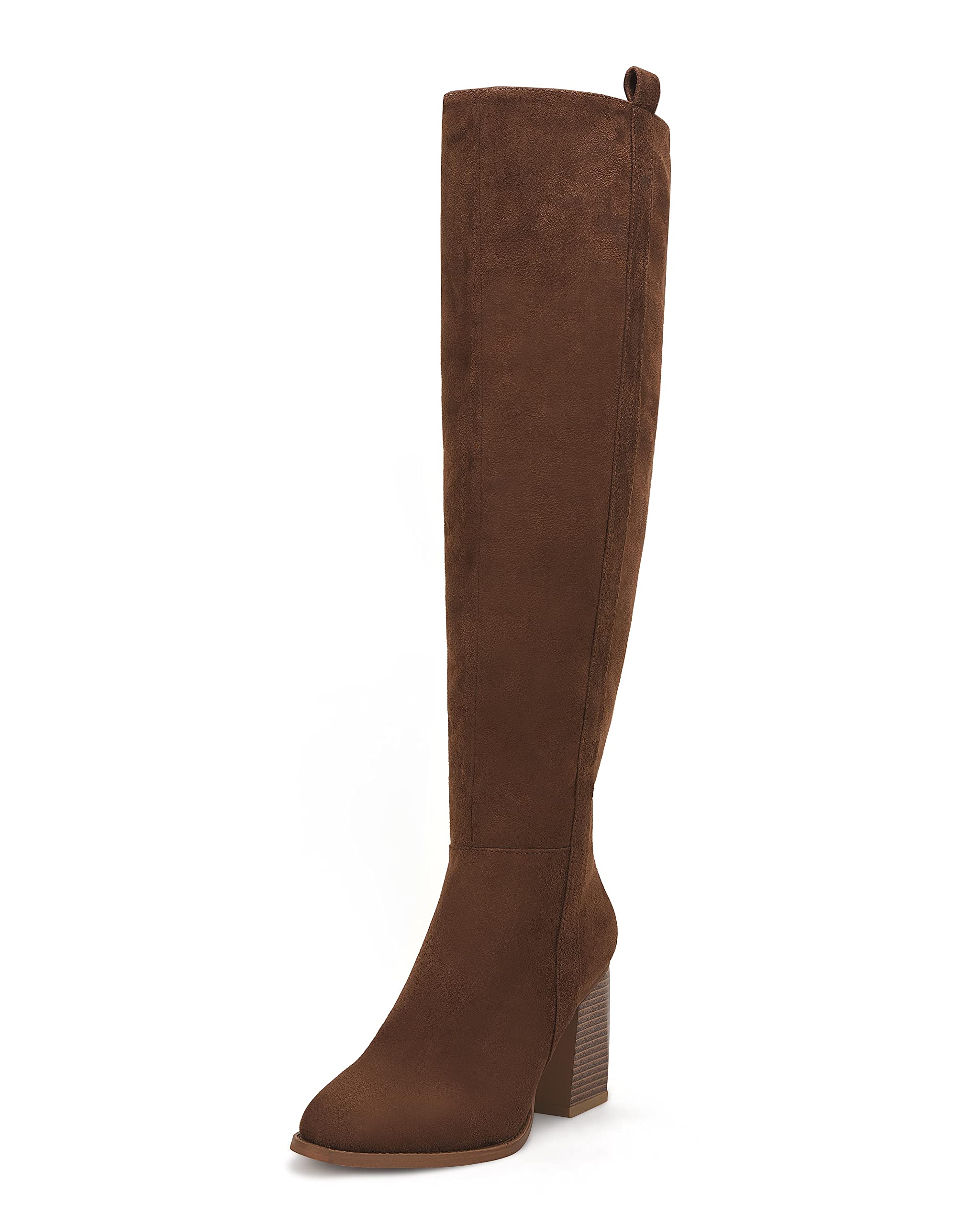 Ermonn Women's Faux Suede Knee High Boots with Side Zipper - Chunky Heel Stretch Winter Boots for Cold Weather, Fashion & Comfort