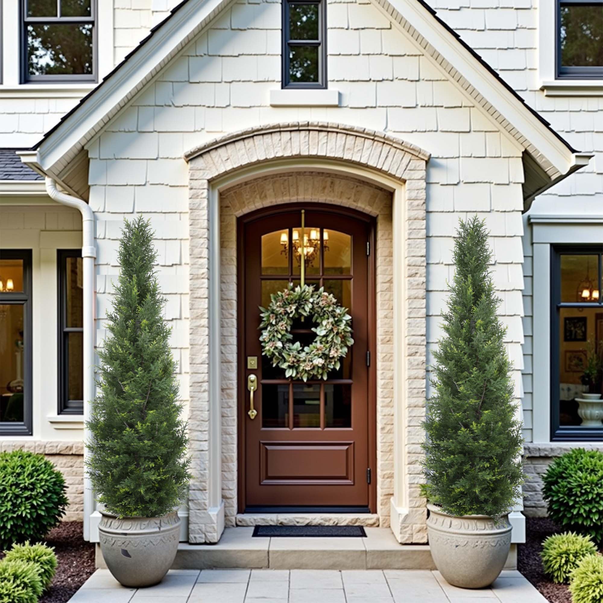 5FT Artificial Cedar Topiary Trees - Set of 2 Potted Fake Cypress Trees, Faux Evergreen Plants for Home, Porch, Garden Decor | Indoor & Outdoor Decoration, Wedding & Party Centerpieces