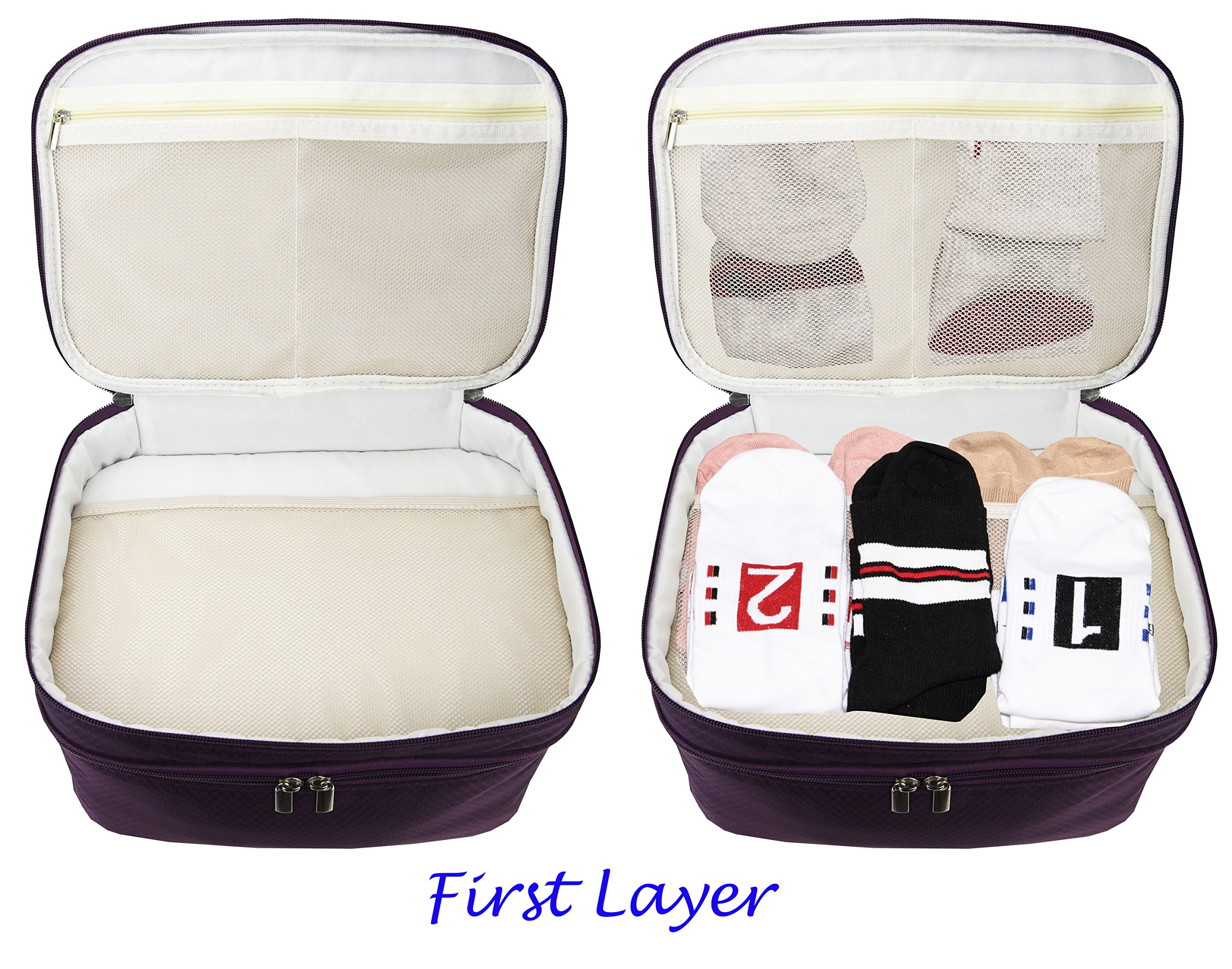 Large Double Layer Travel Organizer Underwear Bag - Storage for Bras, Socks, Underwear & Toiletries - Perfect for Packing, Vacations & Business Trips