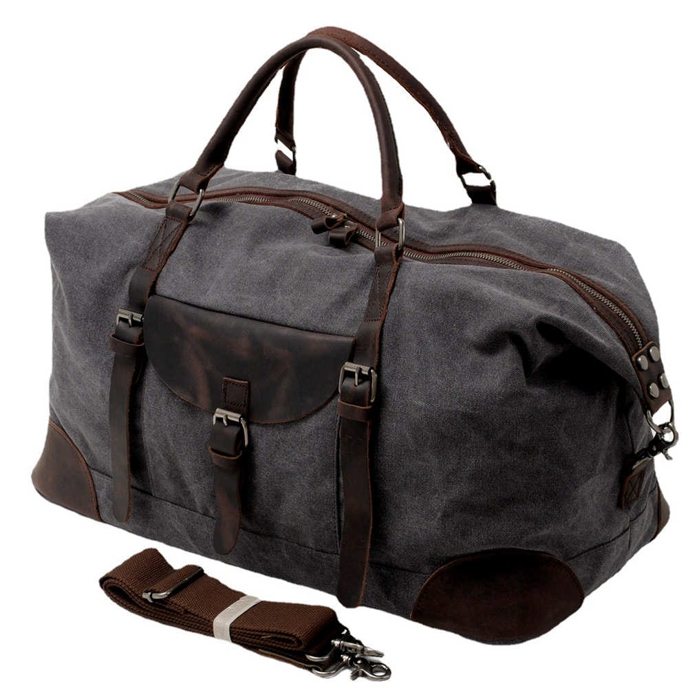 Women's Canvas Duffle Bag - Lightweight Travel Gym Bag for Women, Grey/Brown/Black, Perfect for Workout, Yoga, Beach & Weekend Getaways