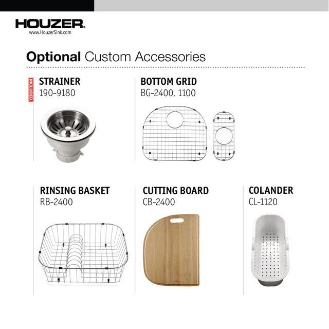 Houzer Medallion Series 32-Inch Stainless Steel Undermount Double Bowl Kitchen Sink with Strainer - 80/20 Design for Modern Kitchens, Dishwashing & Food Prep
