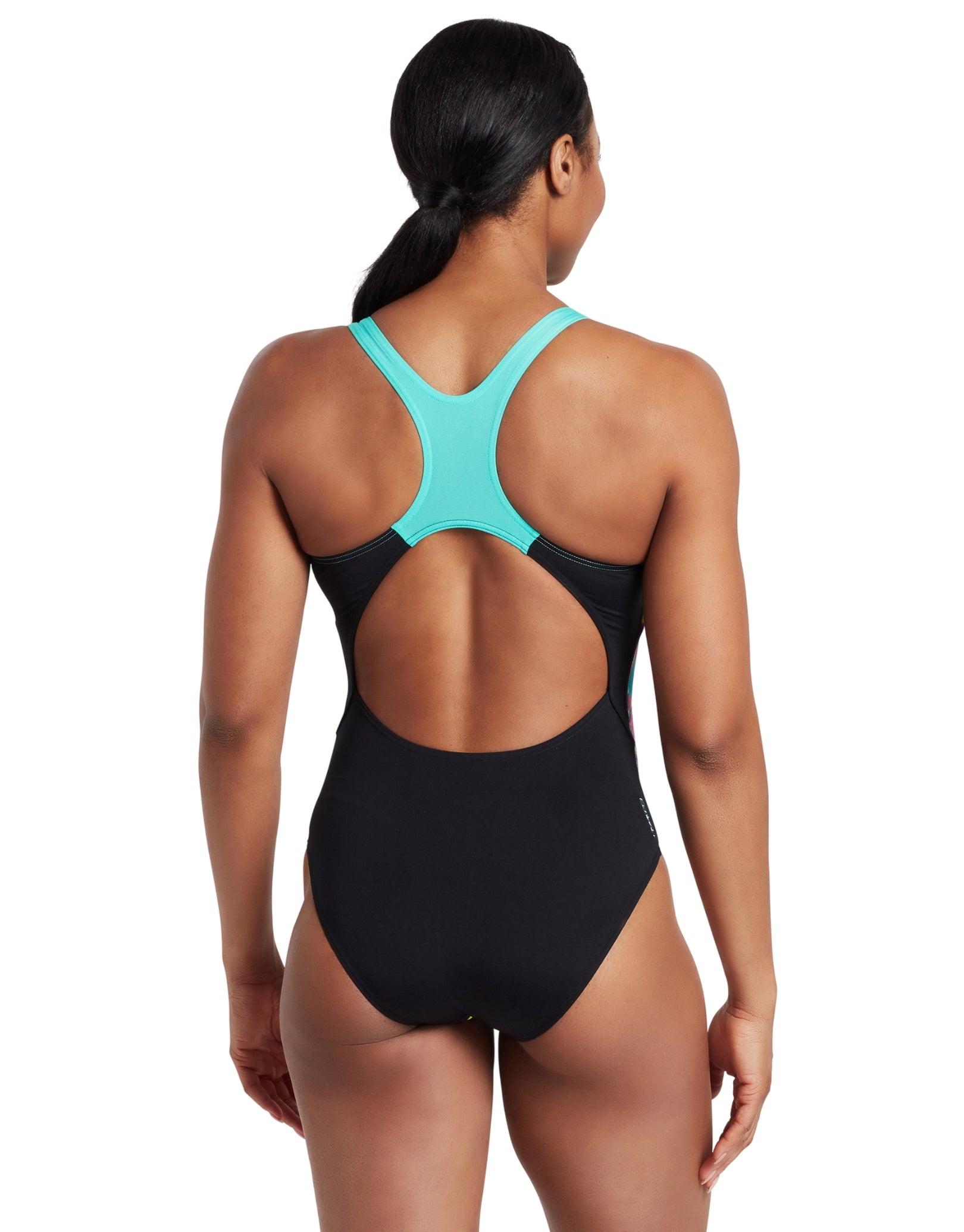 Seaway Actionback Swimsuit for Women - Black & Aqua Blues Two-Tone Design | High-Performance Swimwear for Beach, Pool & Water Sports