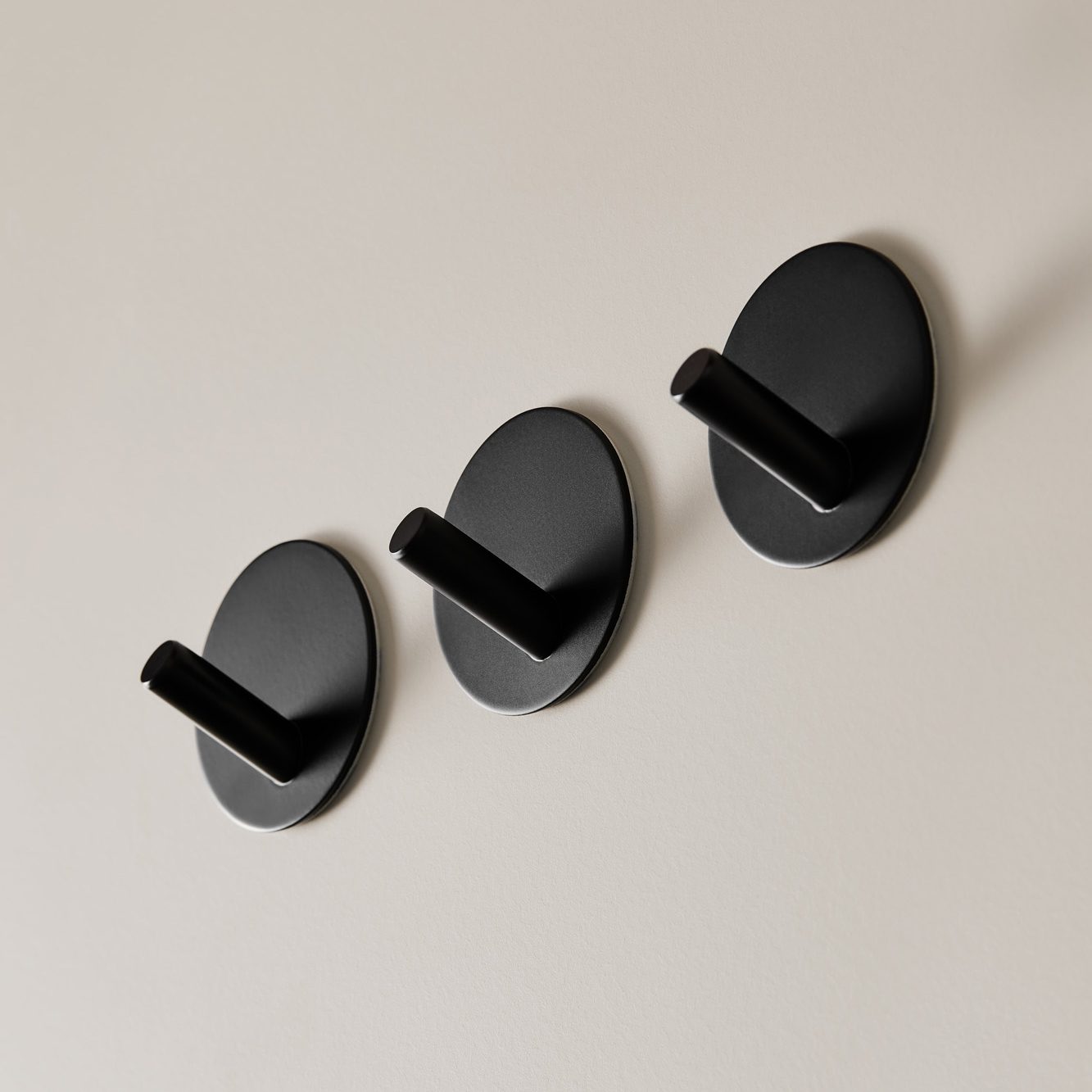 Self Adhesive Hooks - Black (3 Pack) - Heavy Duty Wall Hooks for Hanging Coats, Hats, Keys & Home Decor - No Drilling Required