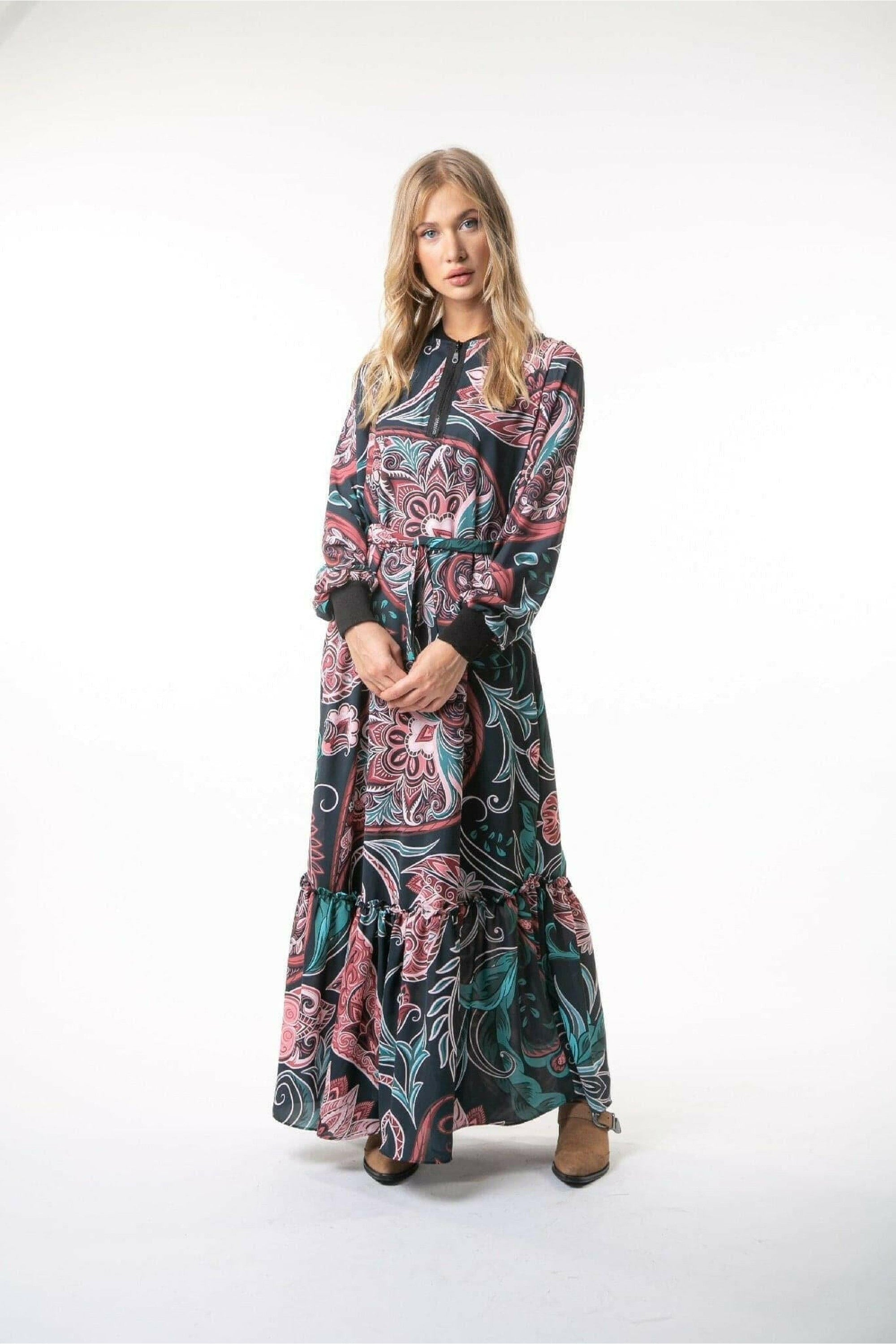 Elegant Floral Paisley Print Long Sleeve Maxi Dress for Women | Boho Chic Formal & Casual Wear | Perfect for Weddings, Parties & Everyday Outfits