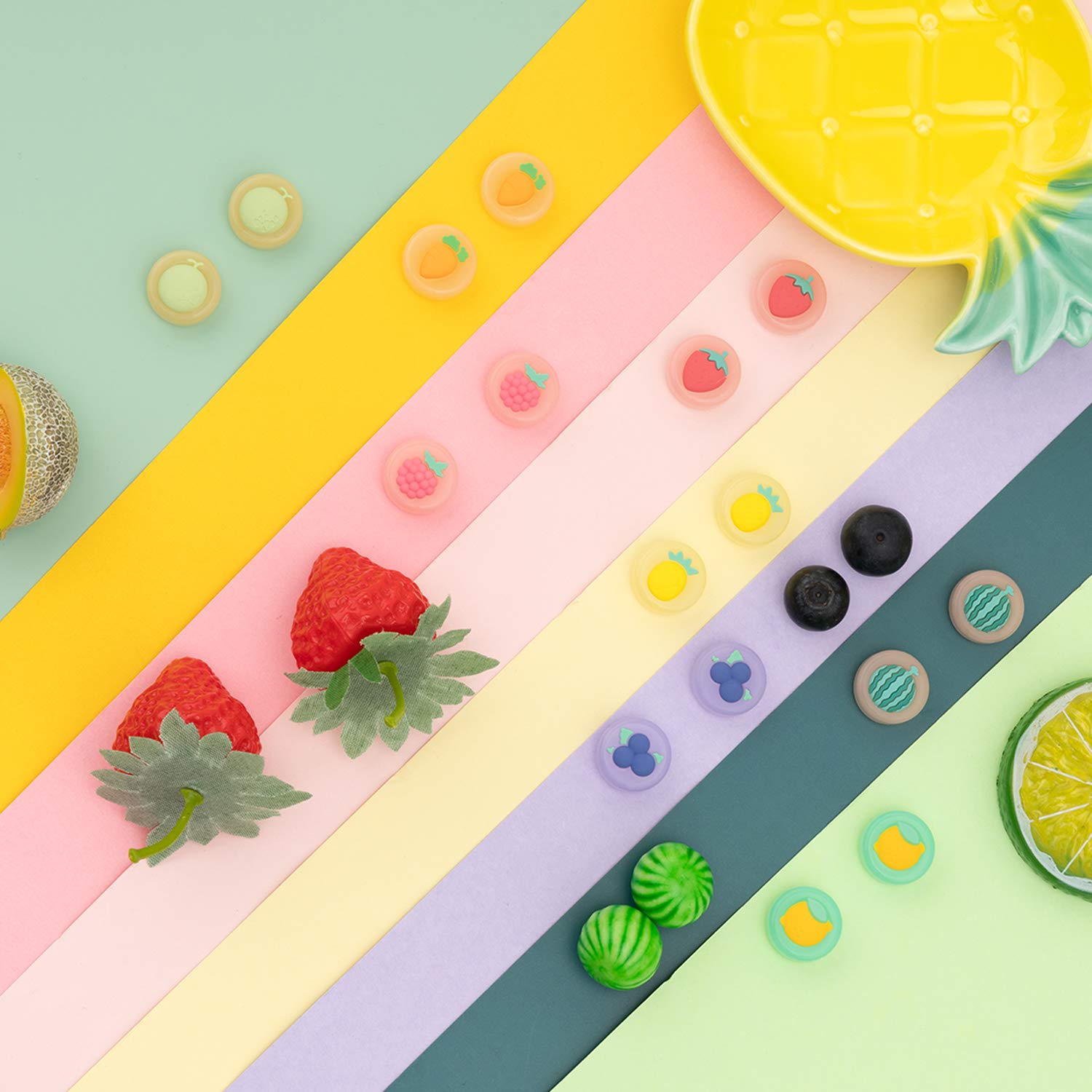 GeekShare Fruit Theme Thumb Grip Caps - Soft Silicone Joystick Cover for Nintendo Switch & Switch Lite (4 Pack - Carrot & Pineapple Design) - Perfect for Gaming Comfort and Controller Protection