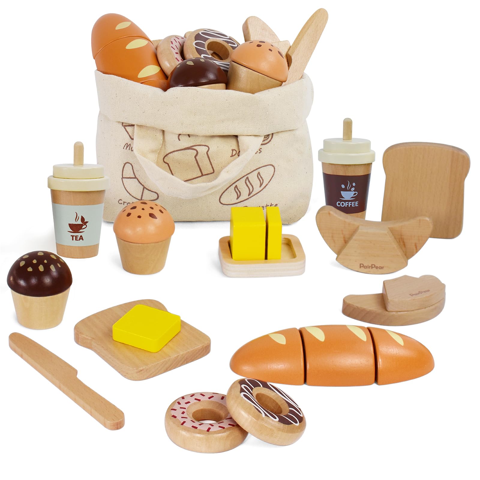 Wooden Bakery Toy Food Playset for Kids - Pretend Play Kitchen Accessories with Shopping Bag, Cutting Food Toys for Toddlers - Perfect Gift for Boys & Girls Ages 3+ | Great for Role Play, Birthday Parties & Early Learning Development