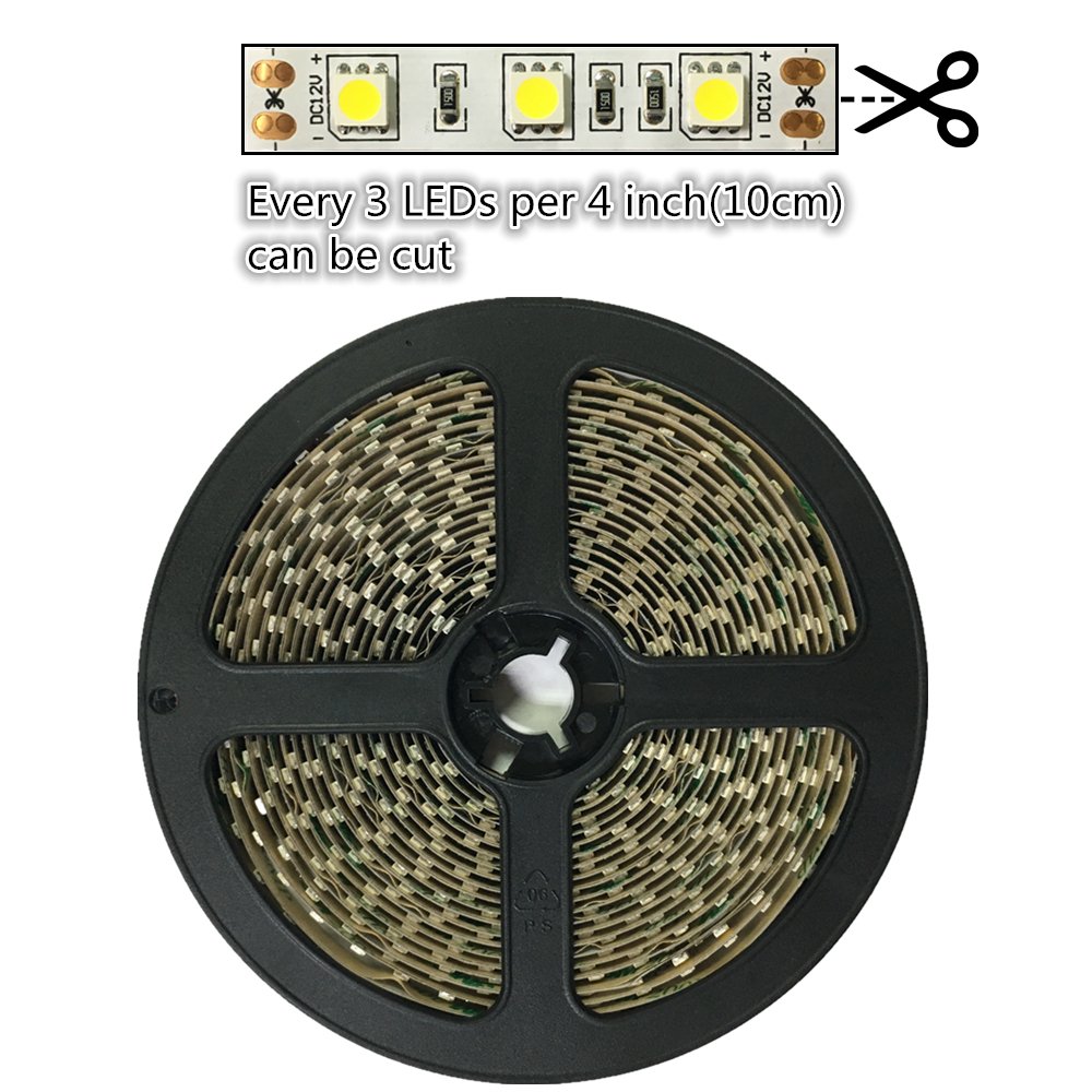 LightingWill LED Strip Lights 16.4Ft (5M) IP67 Waterproof, 300 LEDs Warm White 3000K-3500K, Flexible Ribbon with Adhesive Tape - Perfect for Home Decoration, Kitchen Lighting, and Bedroom Ambience