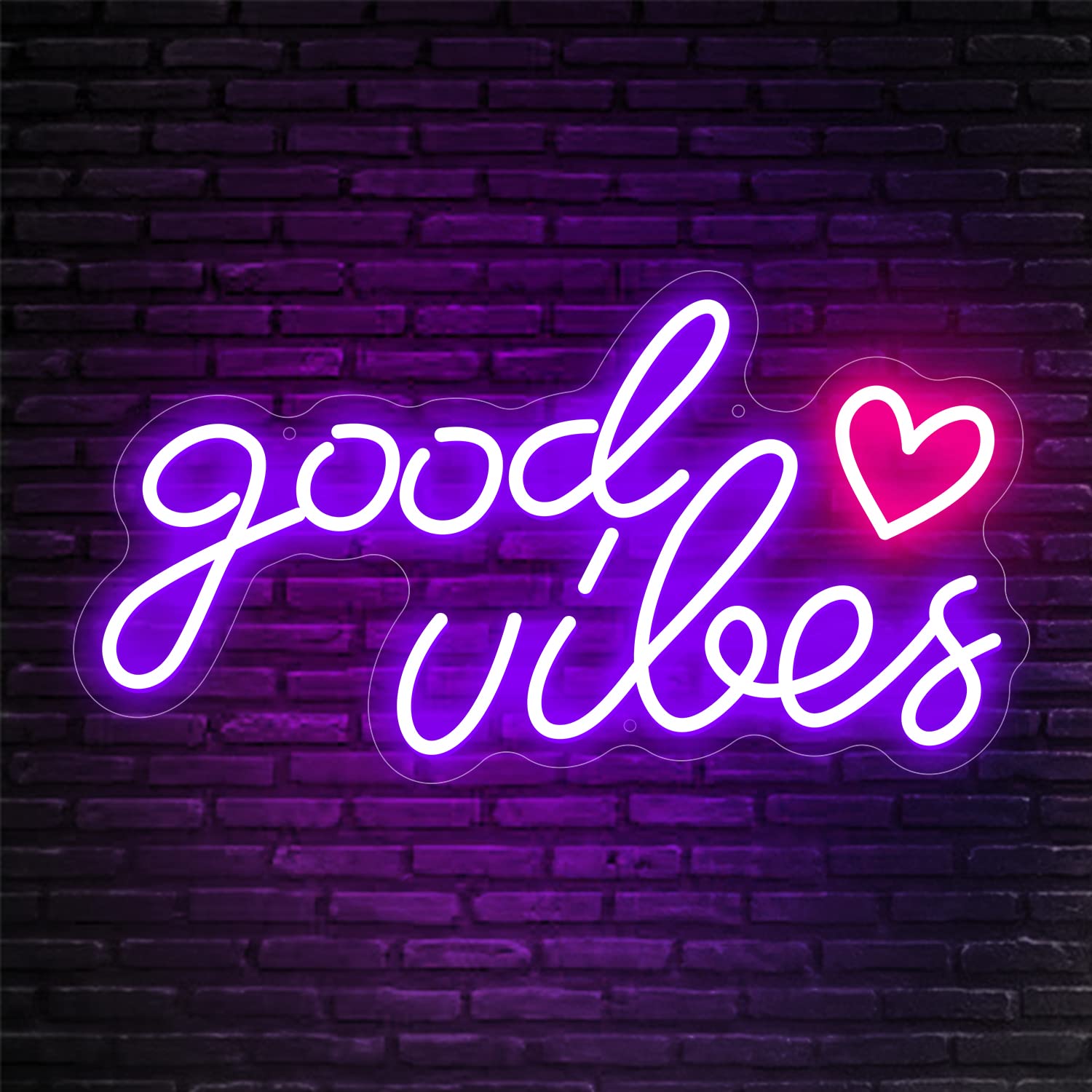 Good Vibes Neon Signs - Dimmable LED Wall Decor for Bedroom, Wedding & Birthday Party | Purple Heart Design | Perfect for Home Decor, Events & Instagrammable Spaces