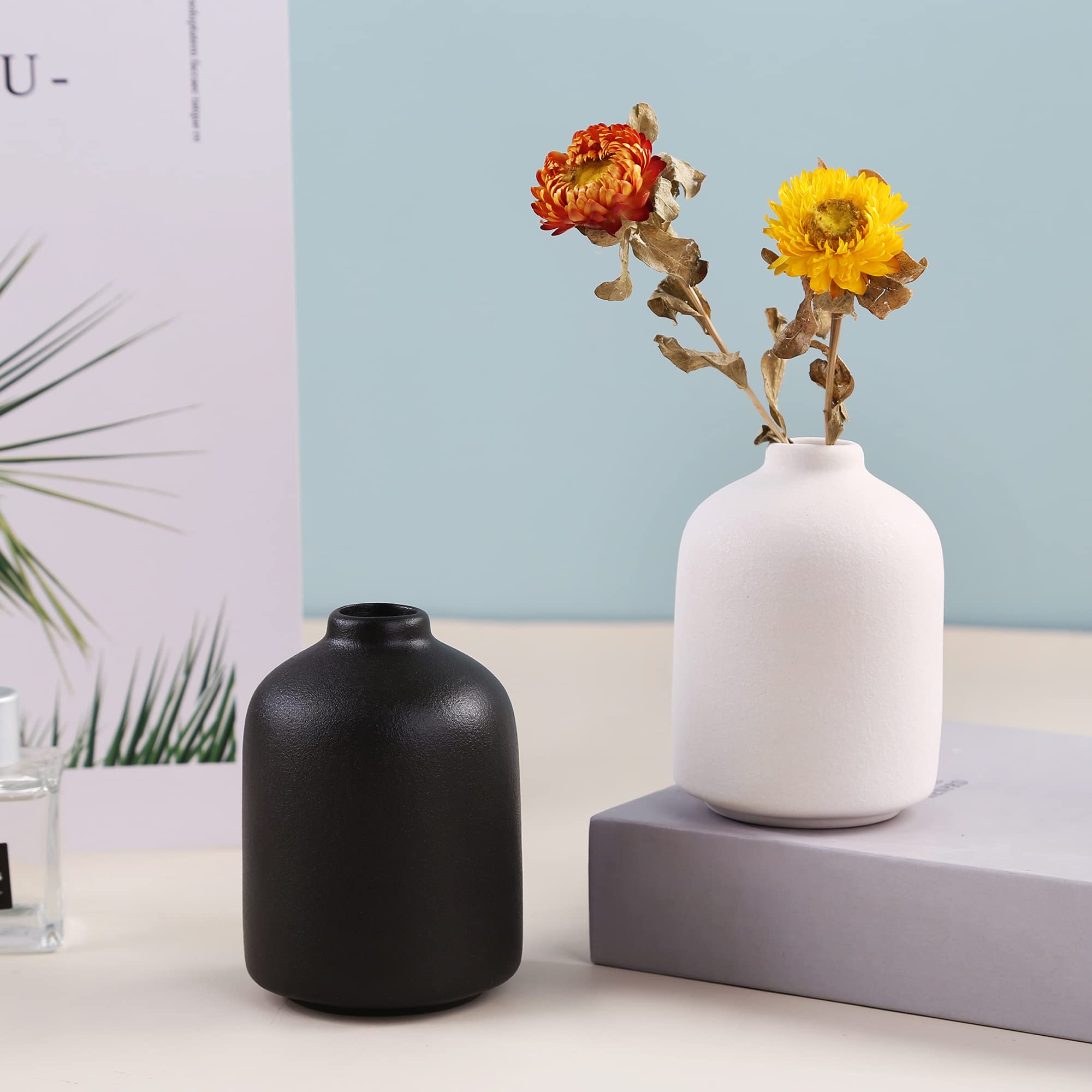 Handmade Black Ceramic Vase for Home Decor - Elegant Flower Vase for Dried Flowers, Living Room Centerpiece, Wedding & Photo Shoot Props | Perfect for Boho, Farmhouse & Modern Interior Design