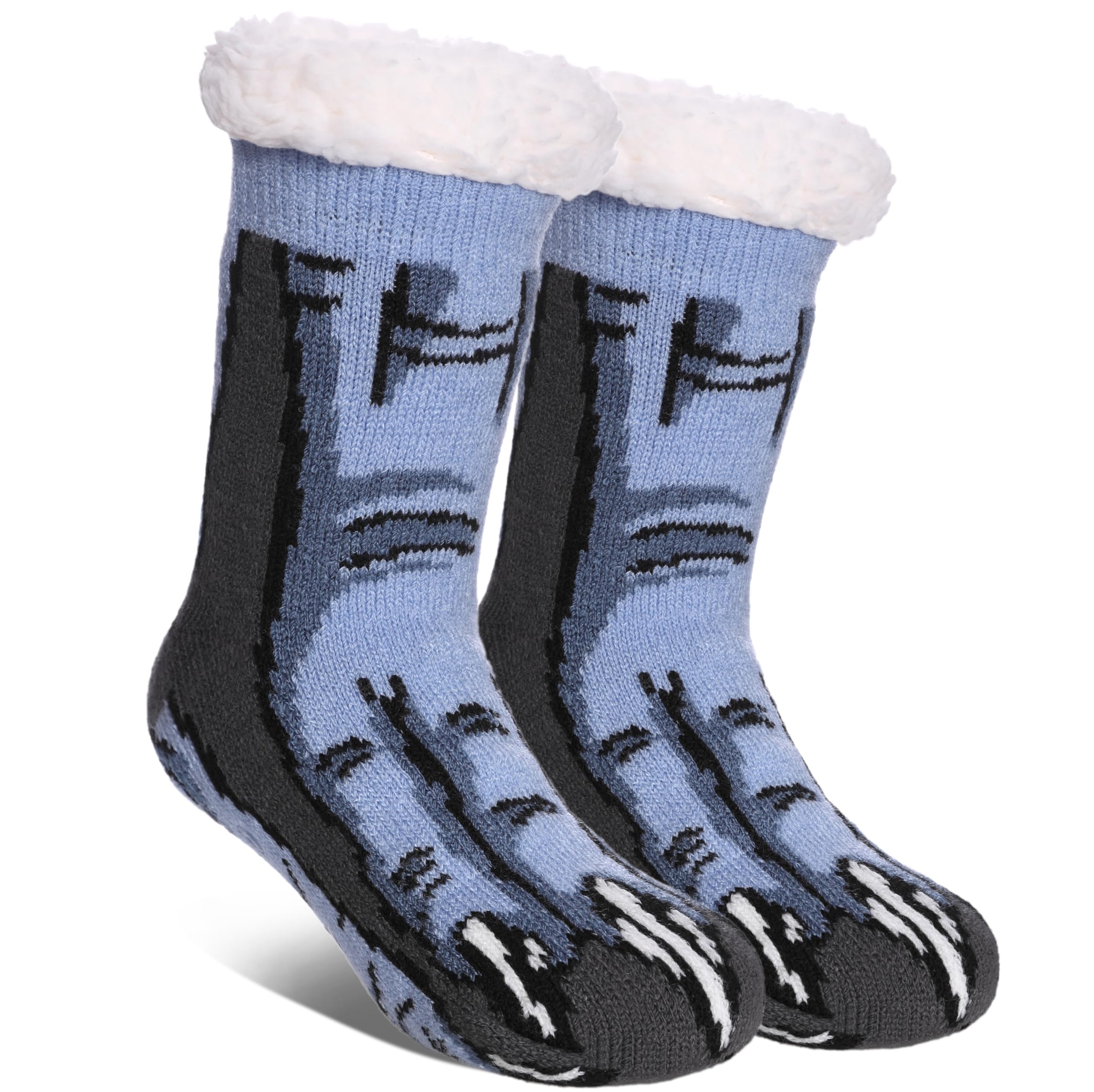 SDBING Kids Fuzzy Slipper Socks for Boys & Girls - Soft Cozy Fluffy Grips Winter Warm Non-Slip Socks - Perfect for Indoor Wear, Christmas Gifts & Cold Weather Comfort