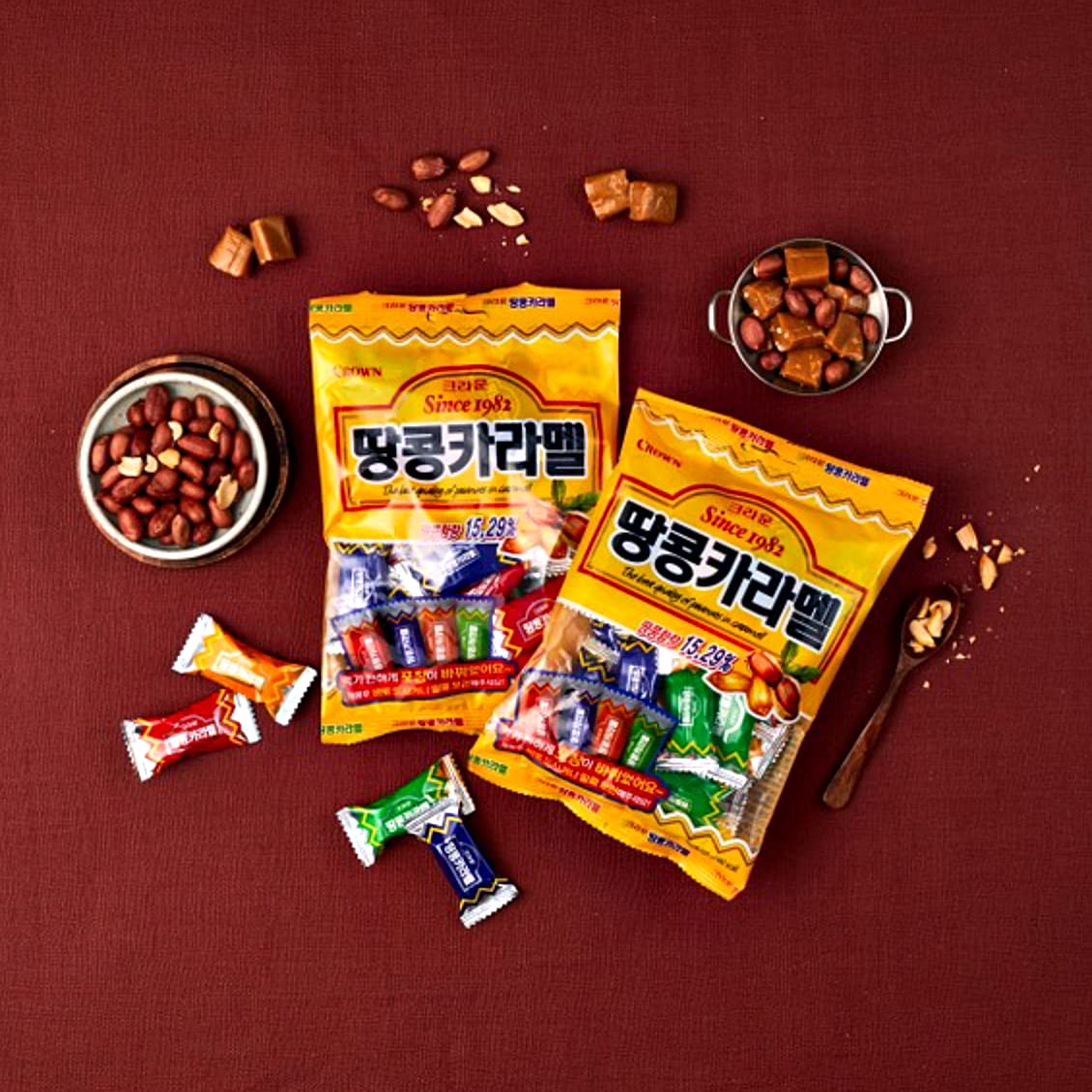 Delicious Korean Peanut Caramel Candy - Creamy Caramel Squares with Rich Flavor | Individually Wrapped Brown Candies | Perfect for Snacking, Gifts & Party Favors