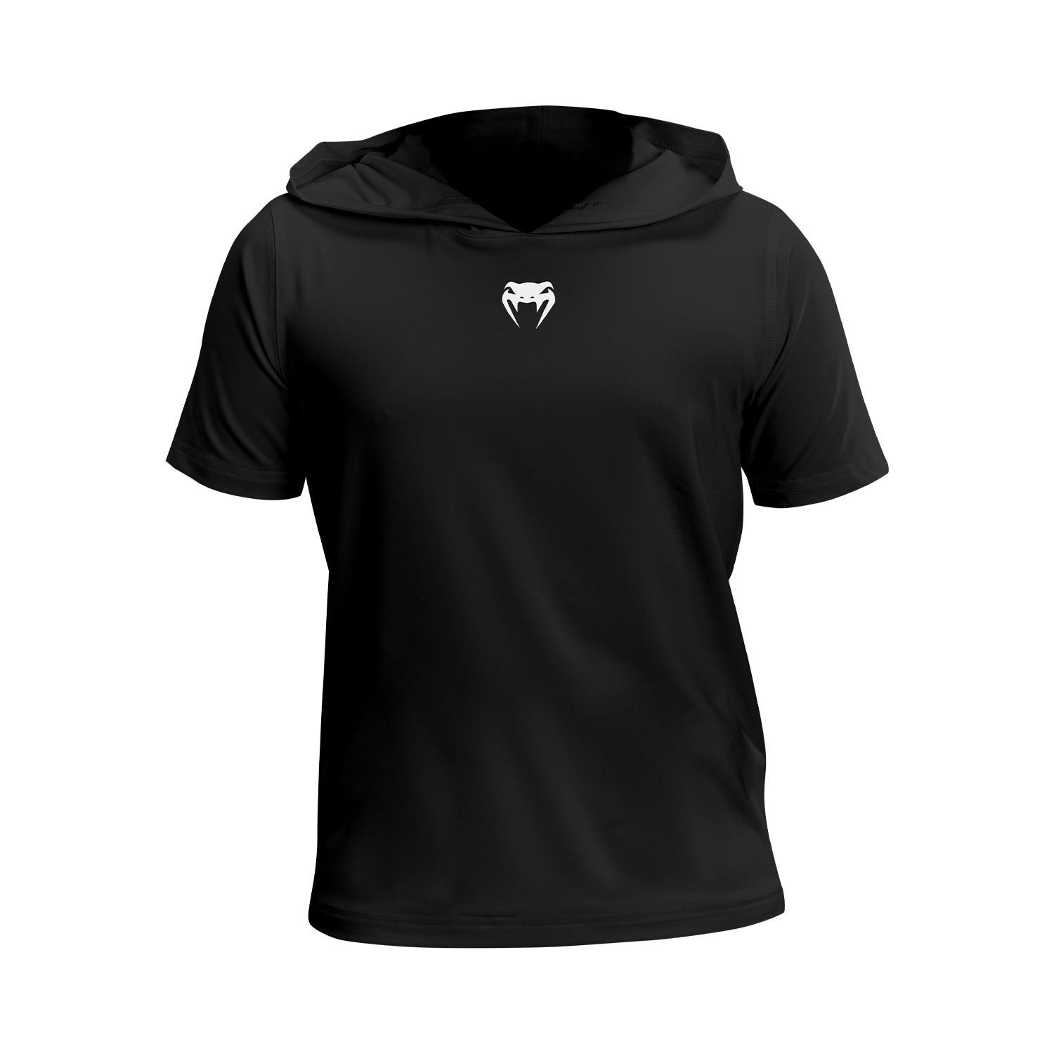 Venum Elite Short Sleeve Dry Tech Hoodie for Men - Moisture Wicking & Breathable Workout Hooded Sweatshirt - Black | Perfect for Gym, Running & Outdoor Training