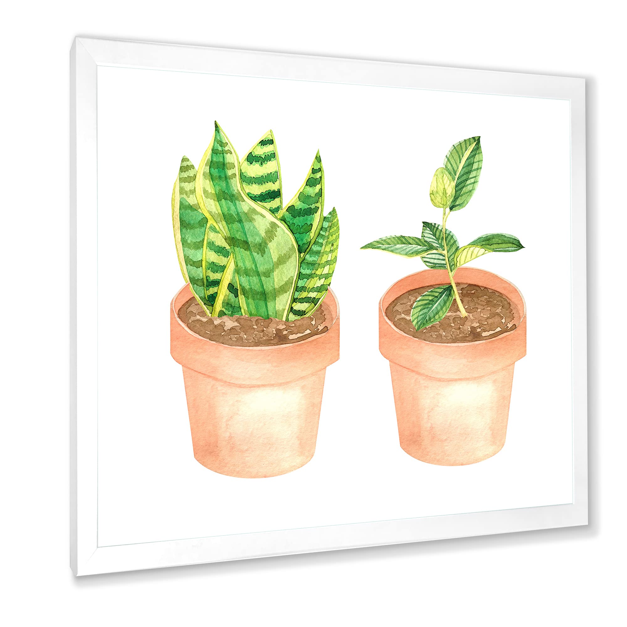 DesignQ Sansevieria & Ficus Indoor Plants - Green Home Decor Traditional Framed Wall Art for Living Room, Bedroom & Office Decor