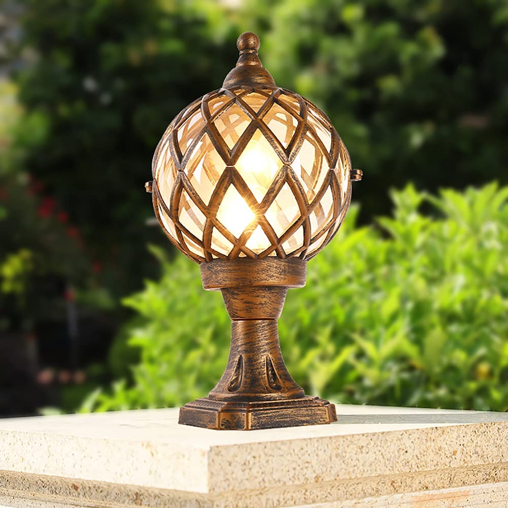 Brass Small Ball-Shaped LED Deck Post Lights - Waterproof Outdoor Garden Pillar Cap Lighting for Patio, Pathway & Landscape Decoration (Set of 2) - Perfect for Backyard, Poolside & Driveway Illumination