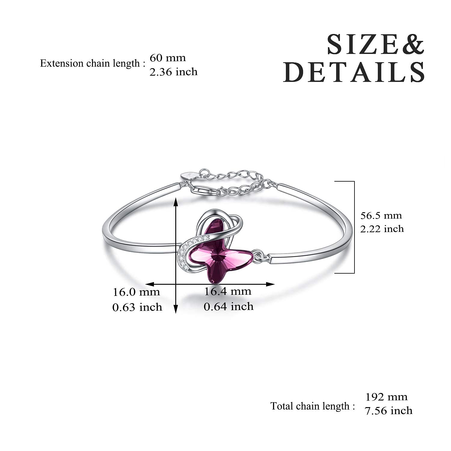AOBOCO Sterling Silver Infinity Butterfly Necklace, Earrings & Bracelet Set with Austrian Crystals - Elegant Jewelry Gift for Women, Butterfly Lovers - Perfect for Anniversary, Birthday & Special Occasions