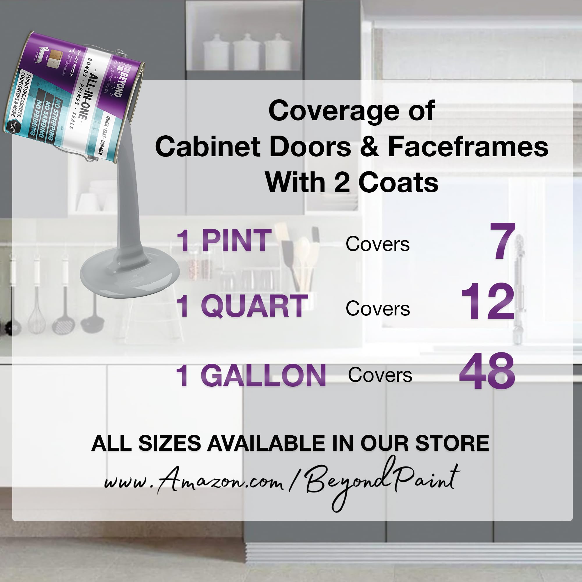 Beyond Paint All-in-One Refinishing Paint - No Sanding Required, Matte Finish for Cabinets, Countertops, Furniture & Doors - 1 Pint, Bright White - Perfect for Kitchen Remodeling, Bathroom Upgrades & DIY Home Decor Projects