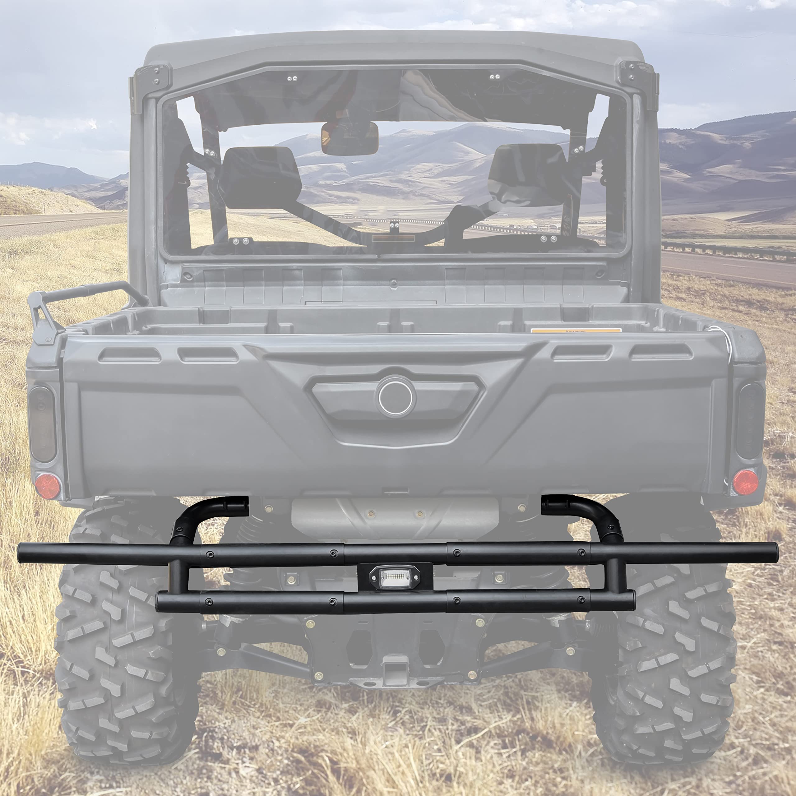 SAUTVS Heavy Duty Rear Bumper with LED Accent Light for Can-Am Defender HD5 HD8 HD10 Max (2016-2025) | Durable Brush Guard & Off-Road Protection | Perfect for Hunting, Farming & Outdoor Adventures