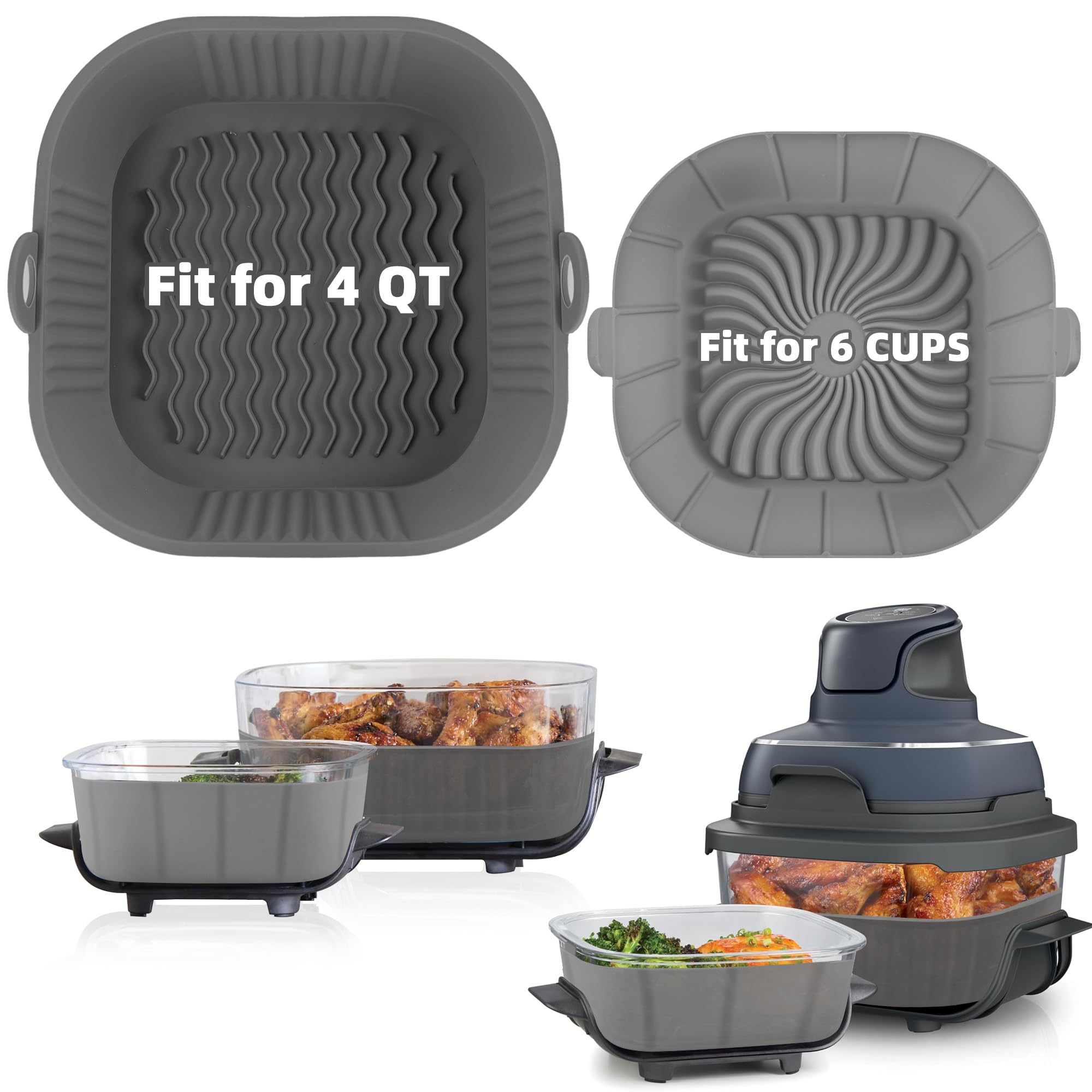 Reusable Silicone Air Fryer Liners for Ninja Crispi Accessories - Non-Stick Baking Mat for Air Fryers, Perfect for Healthy Cooking & Easy Cleanup - Ideal for Roasting, Baking, and Frying in Ninja Portable Glass Air Fryers