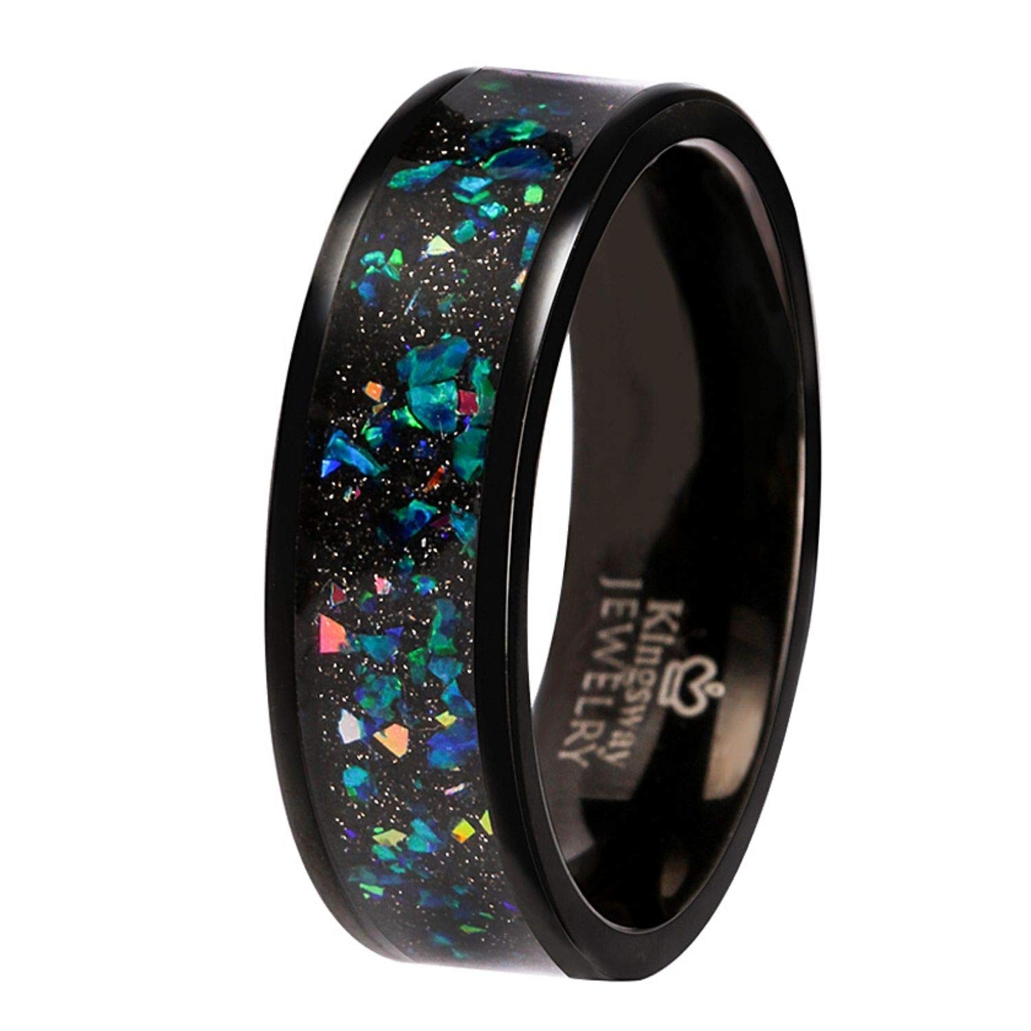Exquisite Black Opal Ring | Handcrafted Opal Mosaic Ring for Women & Men | Genuine Blue Opal Wedding Band | Perfect for Engagement, Anniversary & Special Occasions
