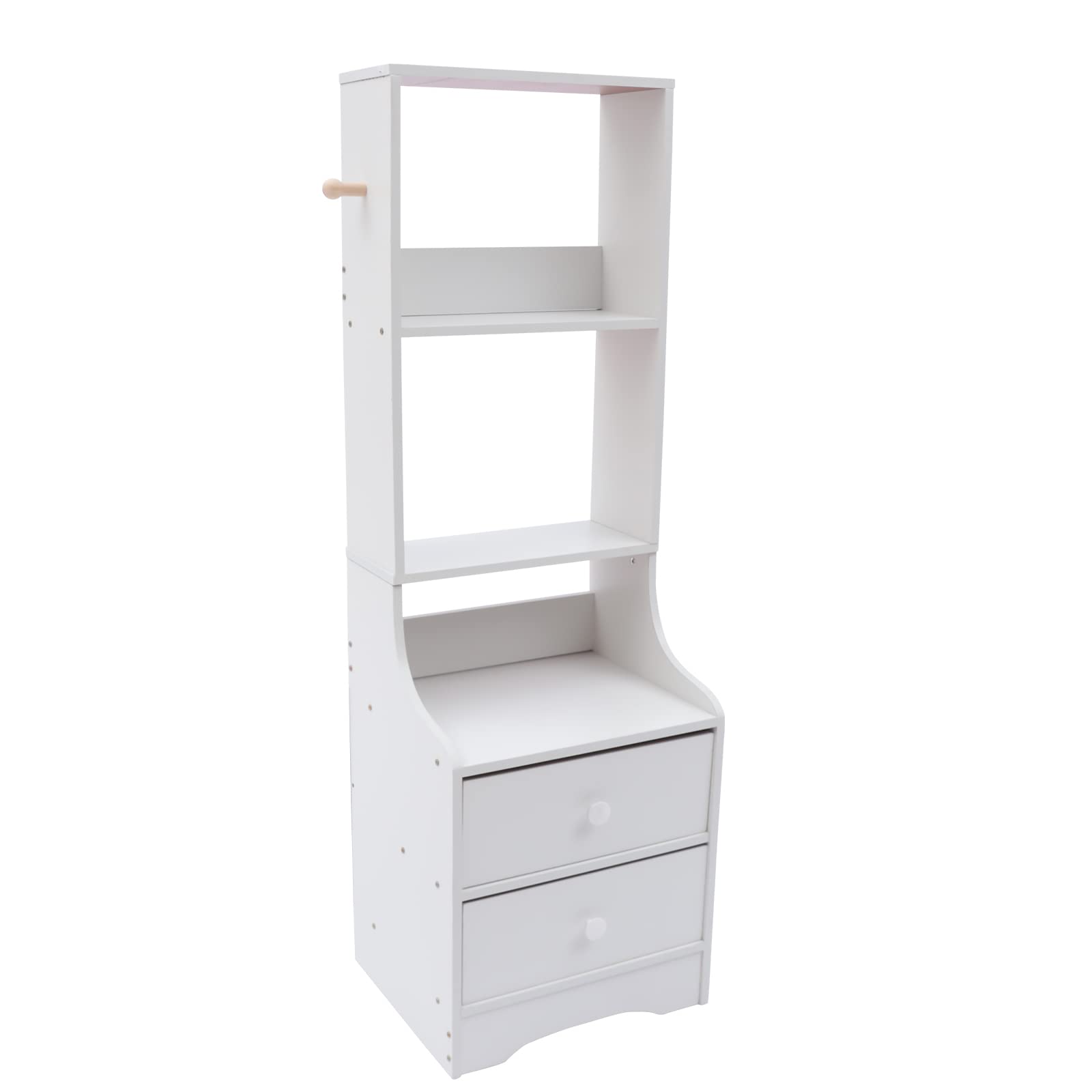 Eapmic 2 Drawer Dresser with Top Cabinet & Open Shelf - White 3-Tier Nightstand, End Table & Bedside Storage for Bedroom, Living Room & Home Office Organization