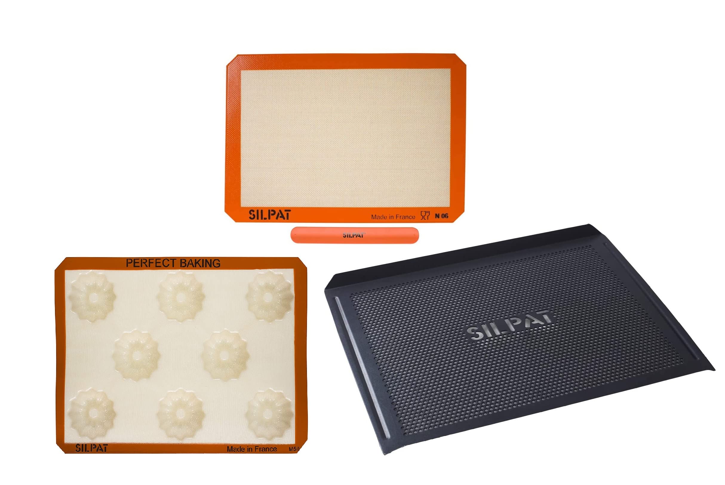 Silpat Non-Stick Baking Mat Set with Storage Band, Mini Fluted Cake Pan & Perforated Cooling Rack - Perfect for Cookies, Pastries, Cakes & Bread Baking - Ideal for Home Bakers & Professional Kitchens