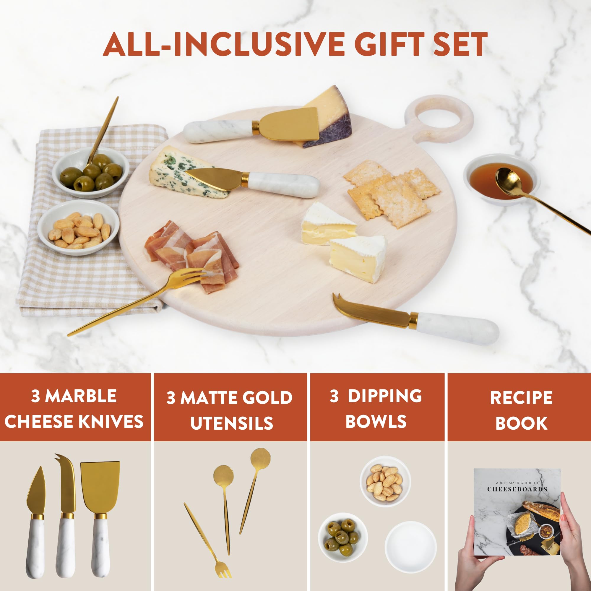 Premium White Wood Charcuterie Board Gift Set - Elegant Cheese & Charcuterie Serving Tray with Knives - Perfect Housewarming, Wedding, Bridal Shower & Mother's Day Gifts - Ideal for Entertaining, Dinner Parties & Holiday Gatherings