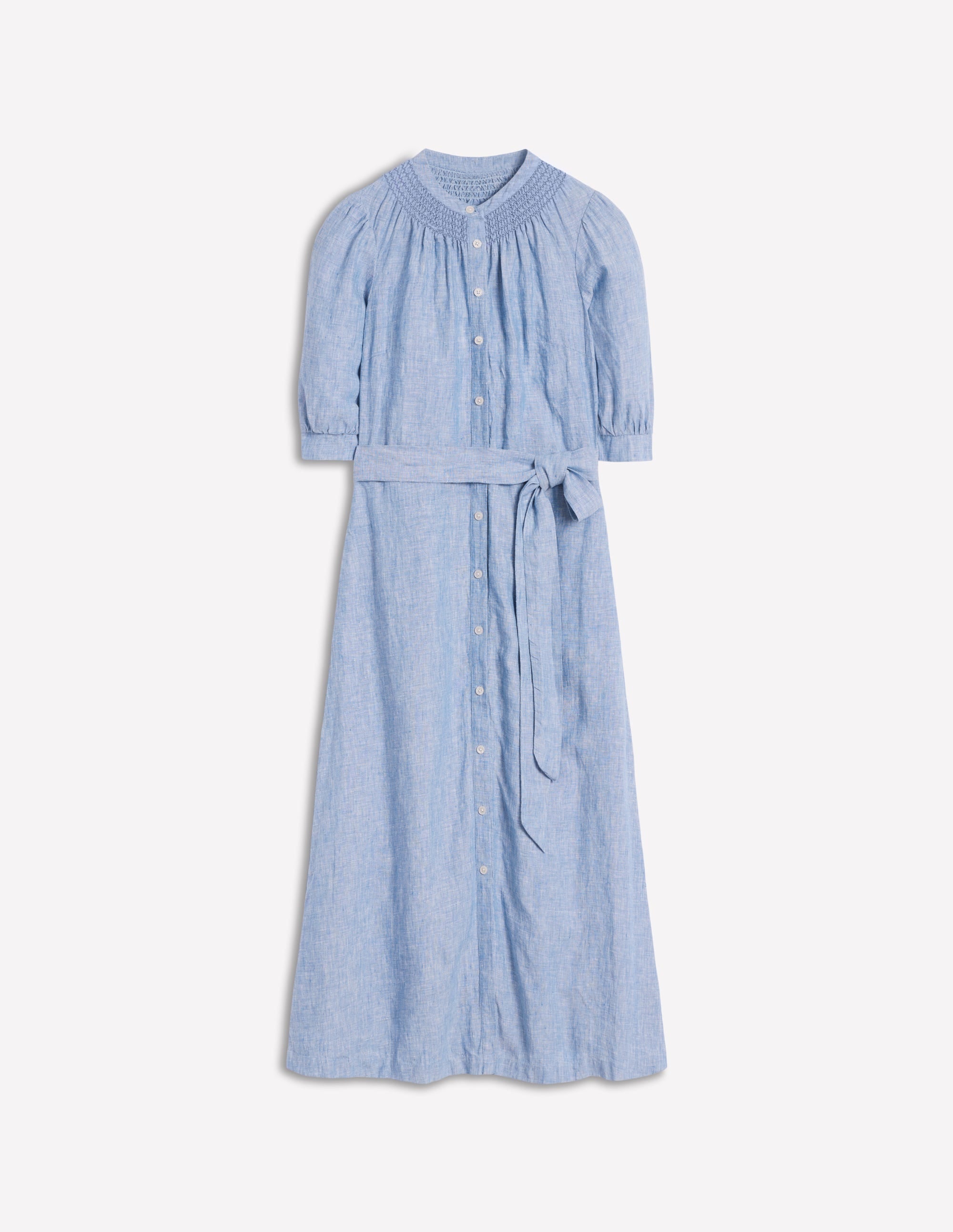 Ada Linen Midi Dress - Grey Blue Chambray Summer Casual Dress for Women | Perfect for Beach, Brunch & Outdoor Events