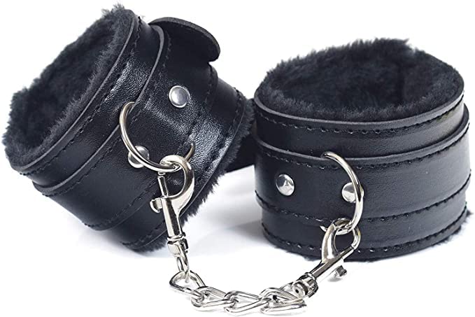 Punk Goth Leather Handcuffs with Soft Plush Lining - Adjustable Wrist Cuffs for Men & Women, Detachable Role Play Accessories for BDSM, Bedroom Yoga, Fitness & Exercise - by iZEN