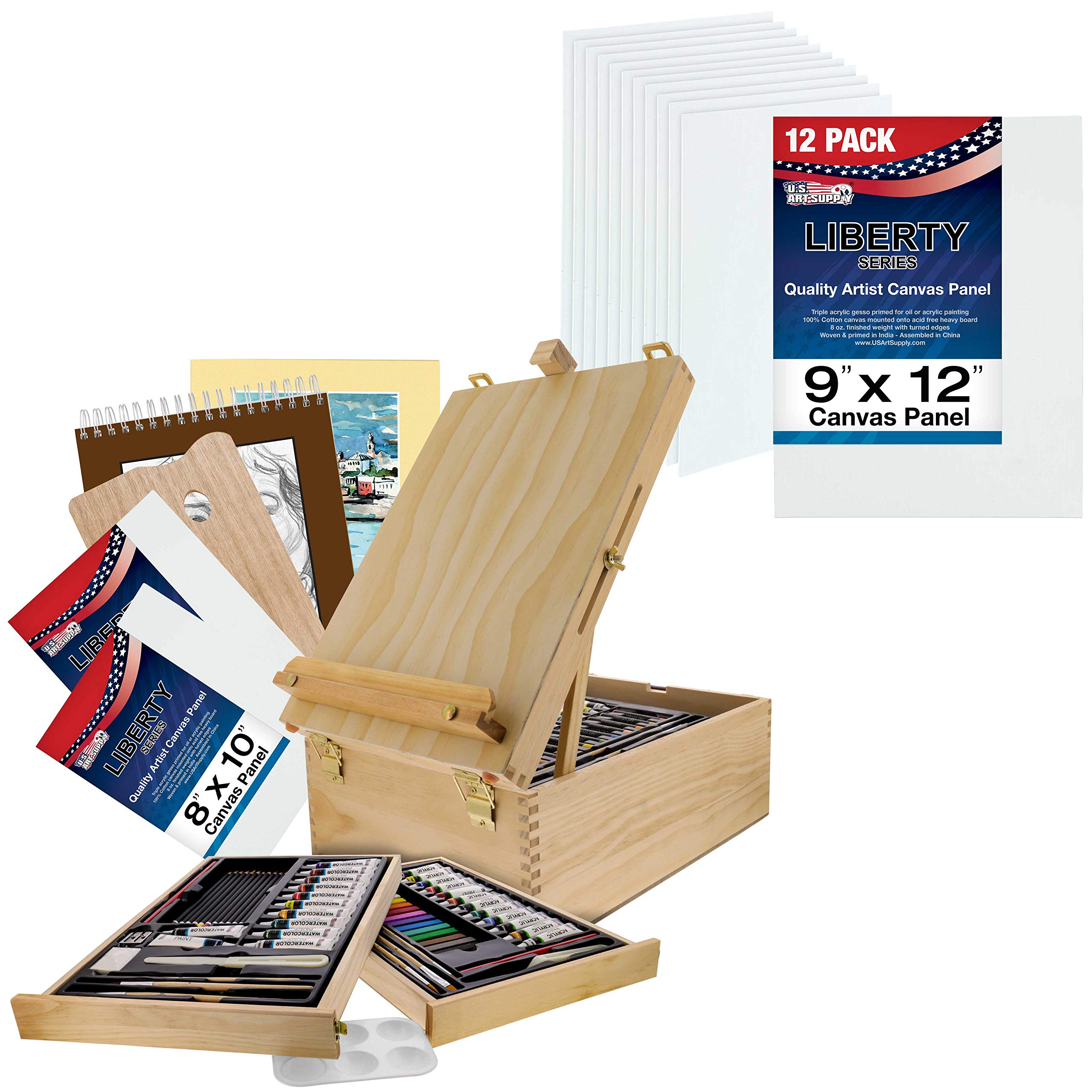 107-Piece Wooden Art Painting Set with Oil, Acrylic & Watercolor Paints, Brushes, Pastels & Canvas - Perfect for Artists, Students & Hobbyists - Ideal for Studio, Classroom & Home Art Projects