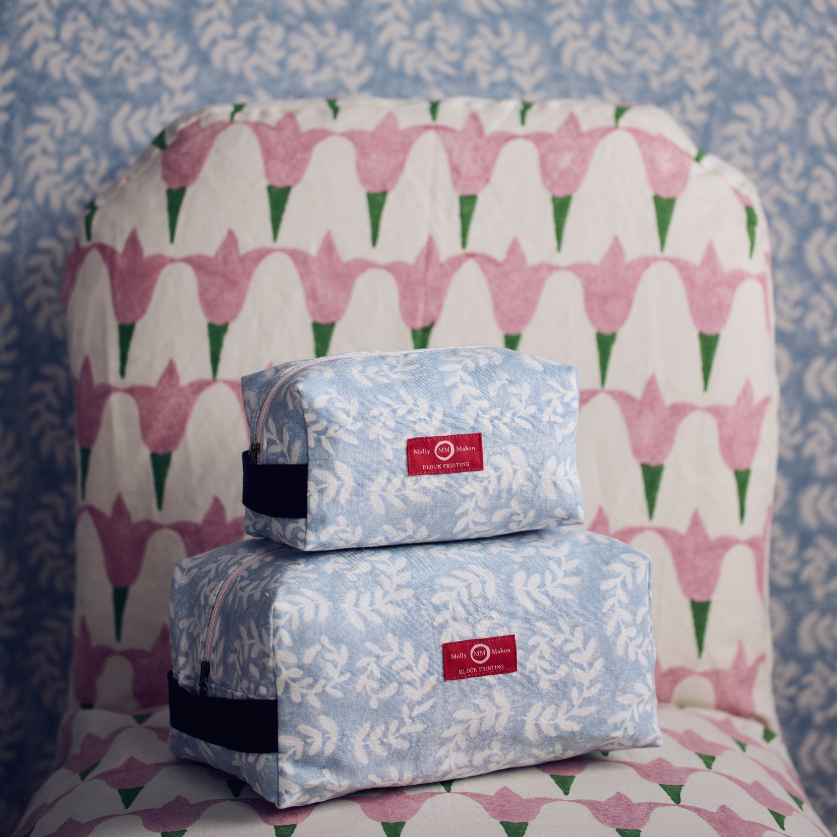 Ashdown Hand Block Printed Cool Blue Cotton Fabric - Perfect for DIY Crafts, Quilting, and Home Decor Projects