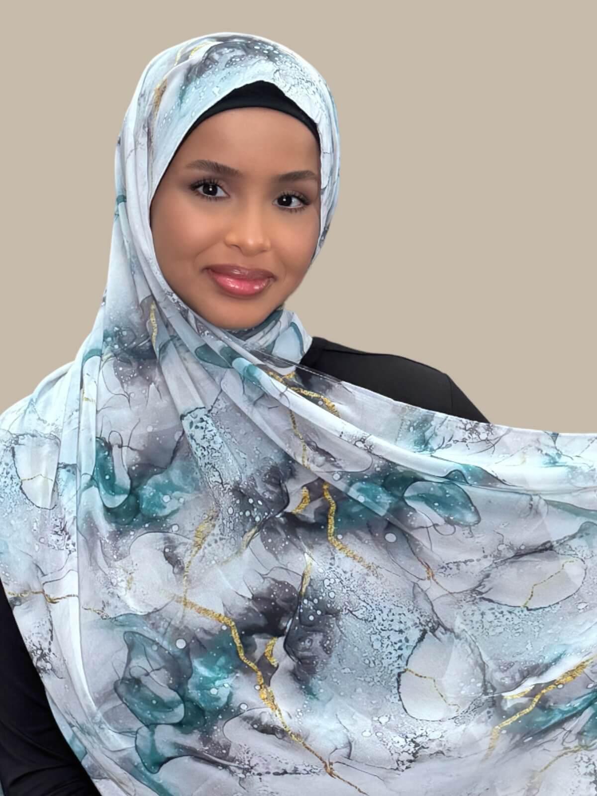 Printed Chiffon Hijab Scarf - Mystic Marble Design - Lightweight & Breathable for Women - Perfect for Daily Wear, Prayer, and Special Occasions