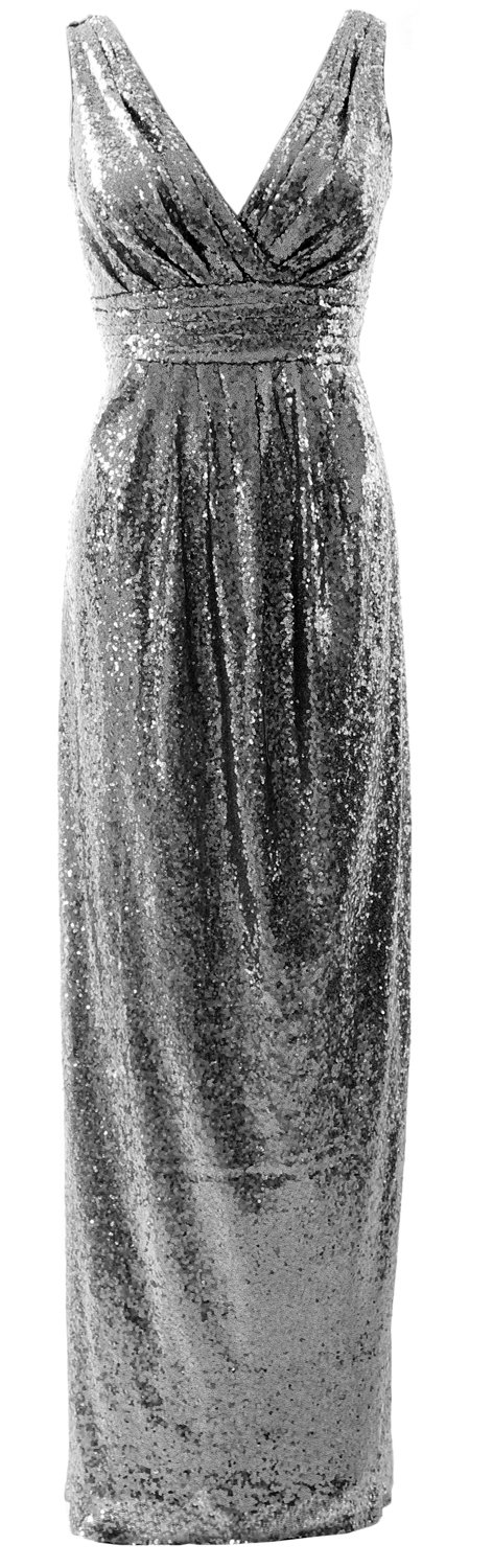 MACloth Women's V-Neck Sleeveless Sequin Bridesmaid Dress - Elegant Formal Evening Gown for Wedding, Prom, Party & Special Occasions