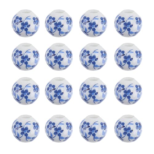 VILLCASE 50Pcs Large-Hole Porcelain Beads for DIY Bracelet Making - Handmade Round Ceramic Pendants for Jewelry Crafting & Home Decor (Perfect for Boho, Macrame & Scrapbooking Projects)