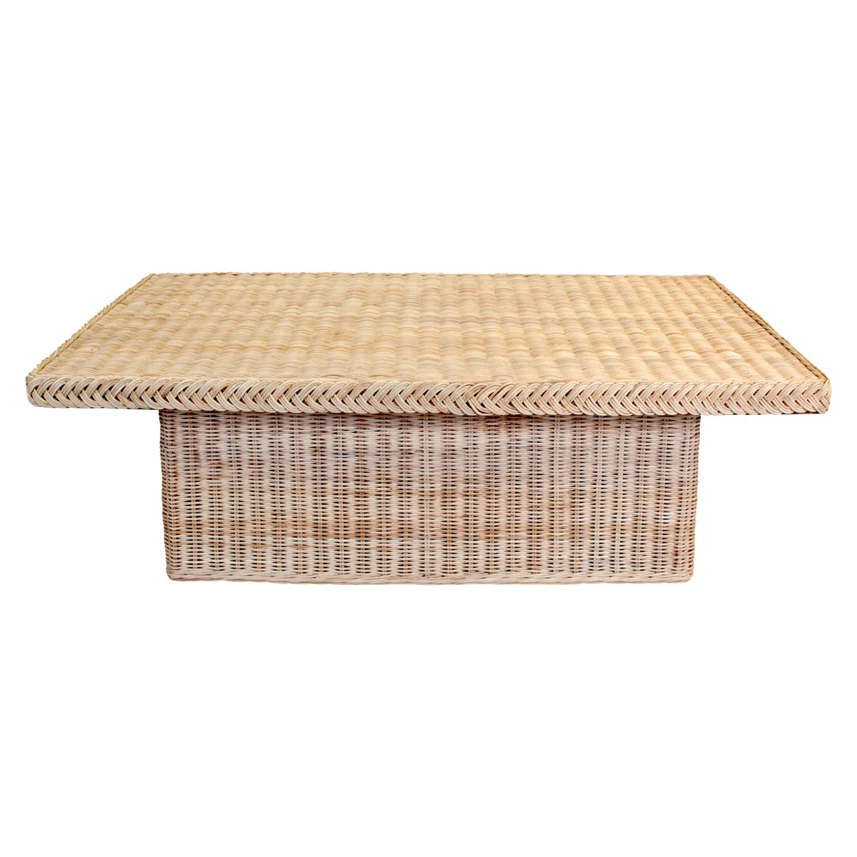 Braided Rectangular Wicker Coffee Table - Natural Rattan Side Table for Living Room, Patio, and Outdoor Use - Stylish and Durable Home Decor Accent