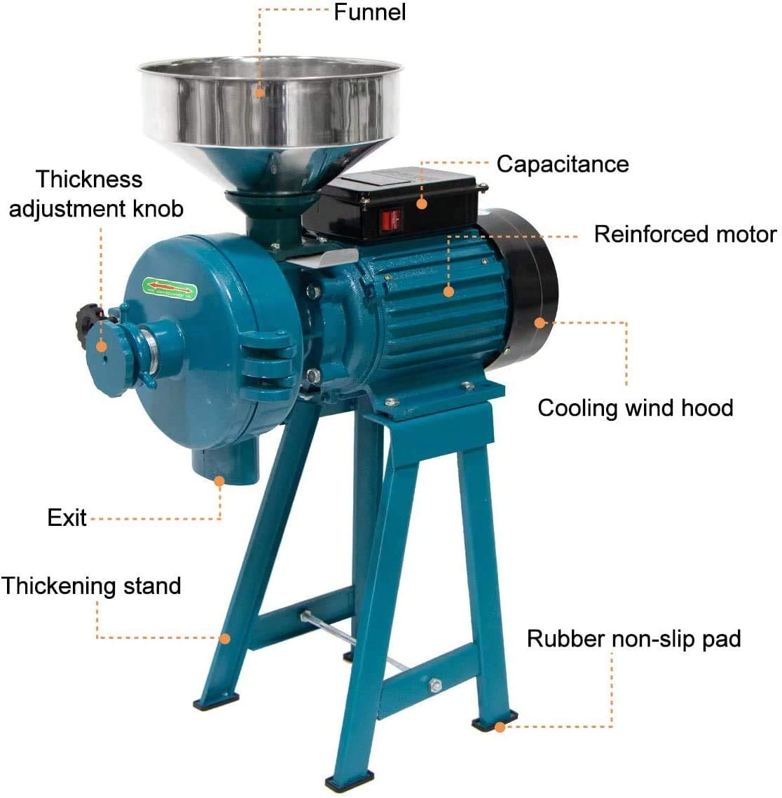 3000W Commercial Electric Grain Grinder - Heavy Duty Wet & Dry Mill for Corn, Rice, Coffee, Wheat - 110V Commercial Grain Grinding Machine with Funnel - Perfect for Home Kitchens, Bakeries, and Farm Use