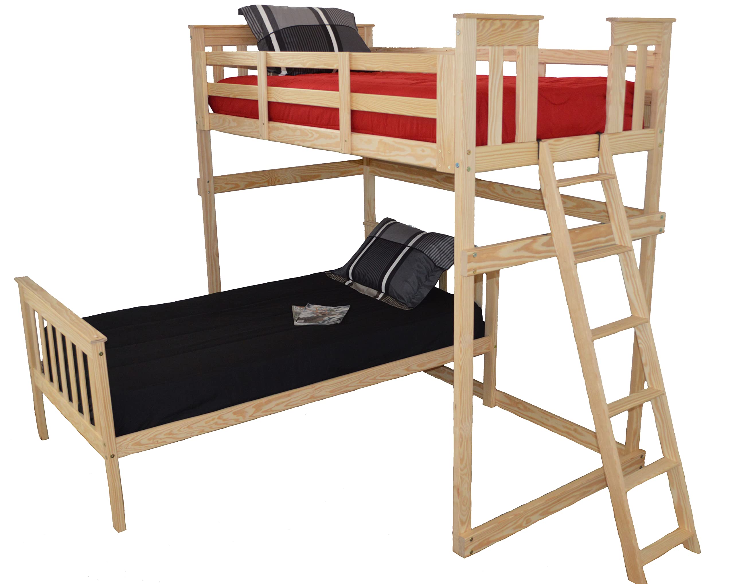 Pine Twin Mission Loft Bed with End Ladder - Unfinished Solid Wood Loft Bed for Kids & Teens - Space-Saving Bedroom Furniture for Small Rooms & Dorm Rooms - Furniture Barn USA