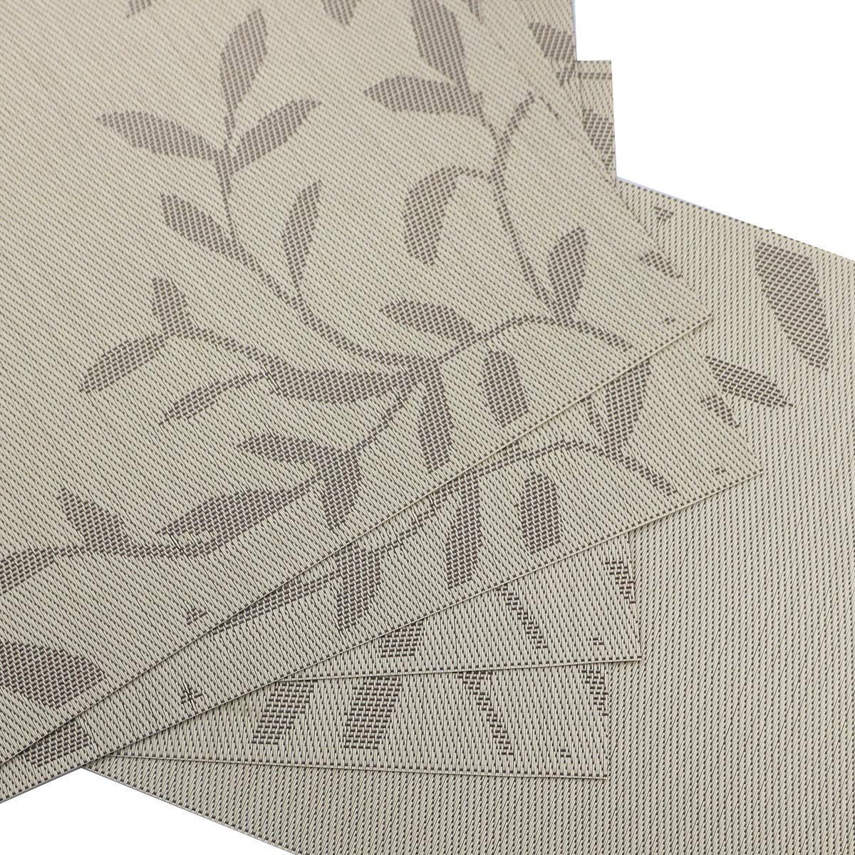 Gugrida PVC Place Mats Set of 6 - Washable Woven Vinyl Table Mats with Heat Insulation, 18 x 12 Inches (Gold Leaves Design) - Perfect for Dining Tables, Kitchen Countertops & Outdoor Picnics