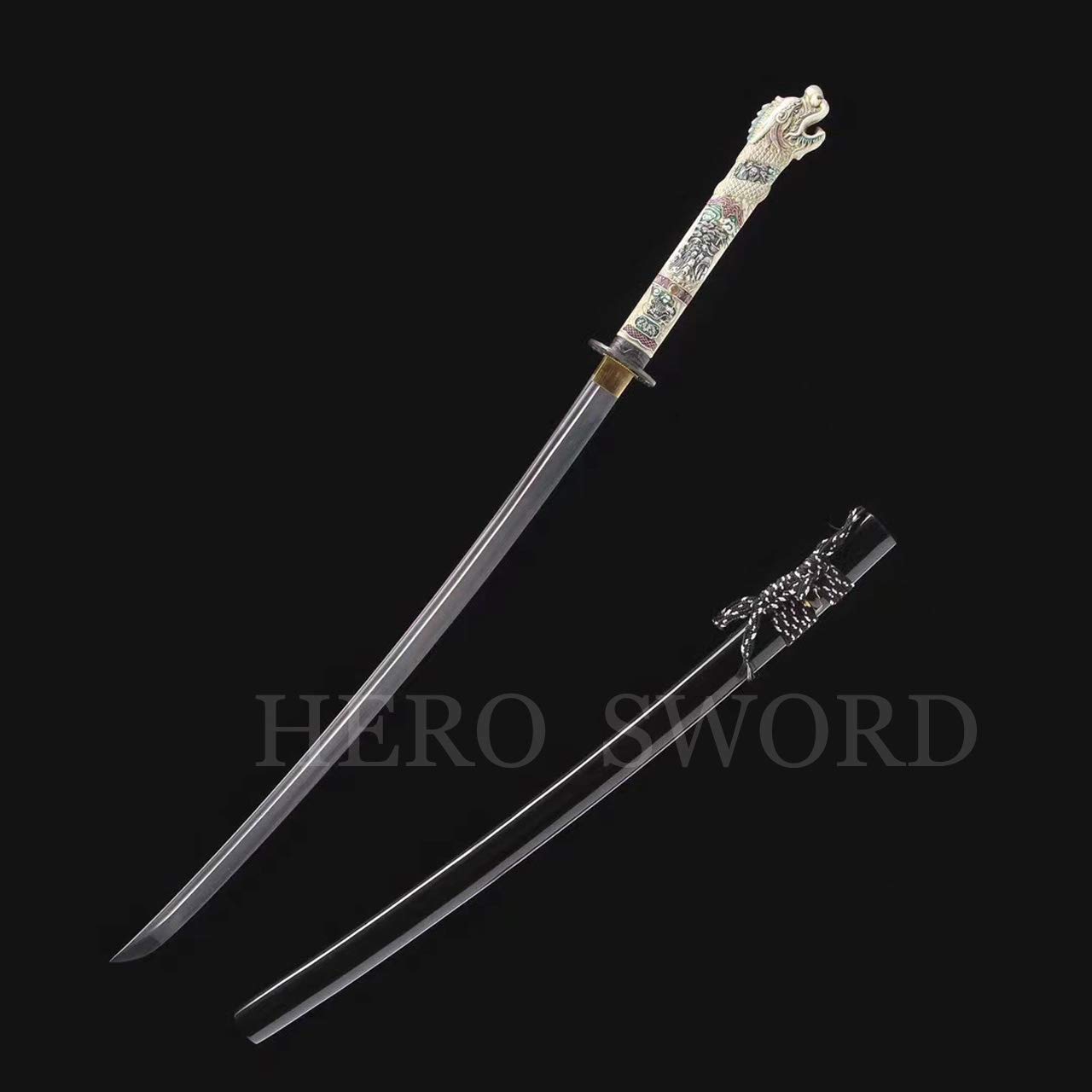 Handmade Full Tang Japanese Samurai Sword - Spring Steel Dragon Head Katana - Ultra Sharp Battle Ready Blade for Cosplay, Martial Arts & Collectors