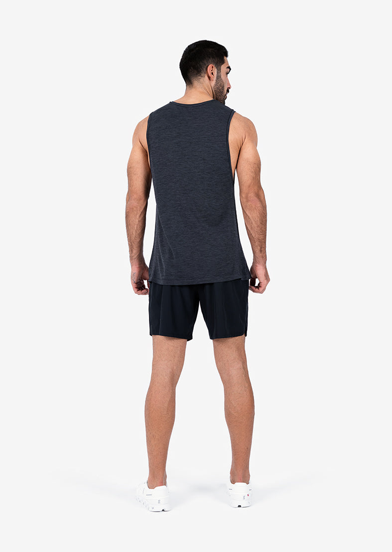 Men's Seamless Workout Tank Top - Breathable Quick-Dry Athletic Shirt for Gym, Running & Training - Black Melange