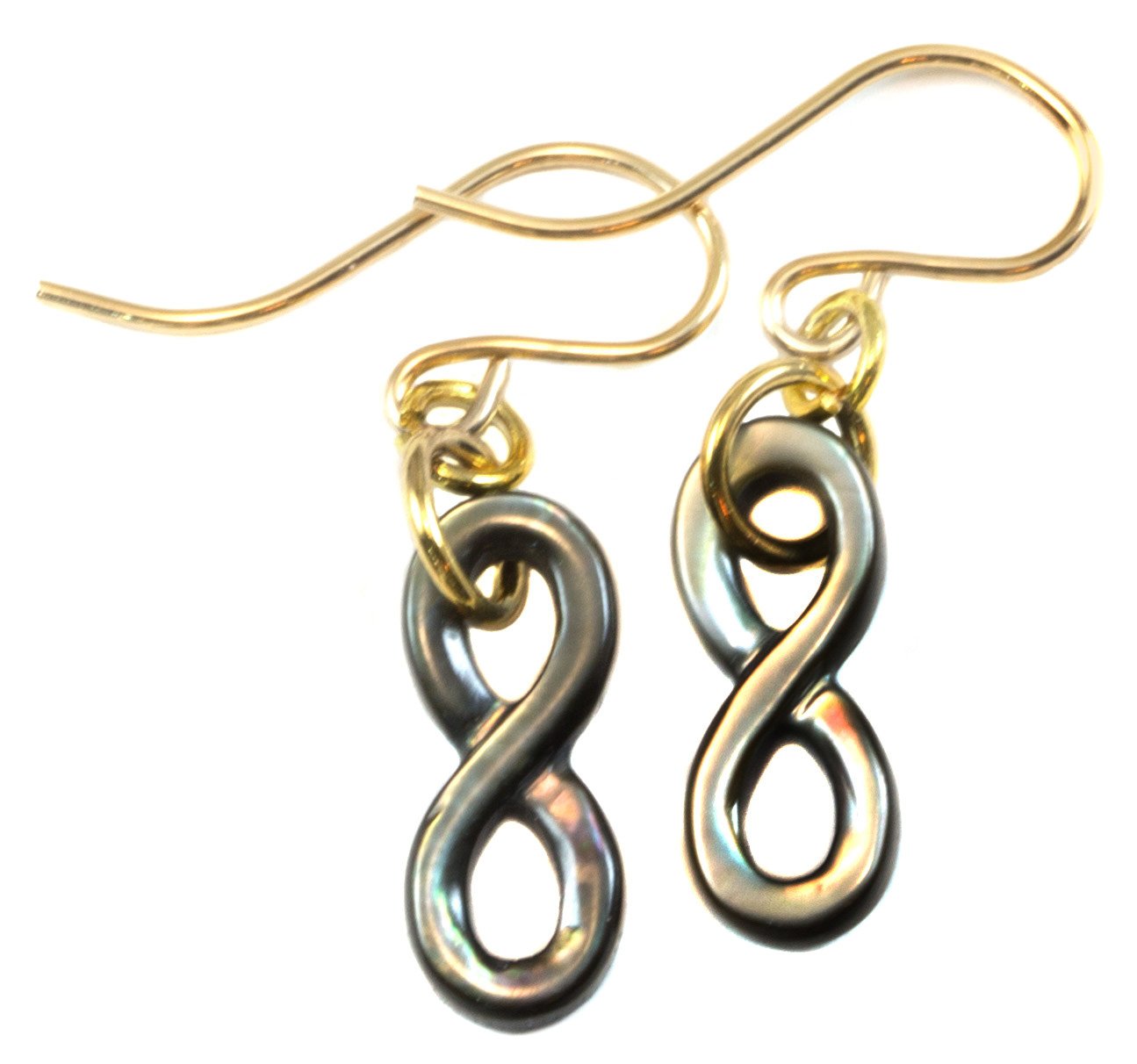 Mother of Pearl Earrings - Hand Carved Infinity Black Oyster Shell Dangle Drop Earrings with Iridescent Rainbow Finish | Perfect for Weddings, Parties & Special Occasions