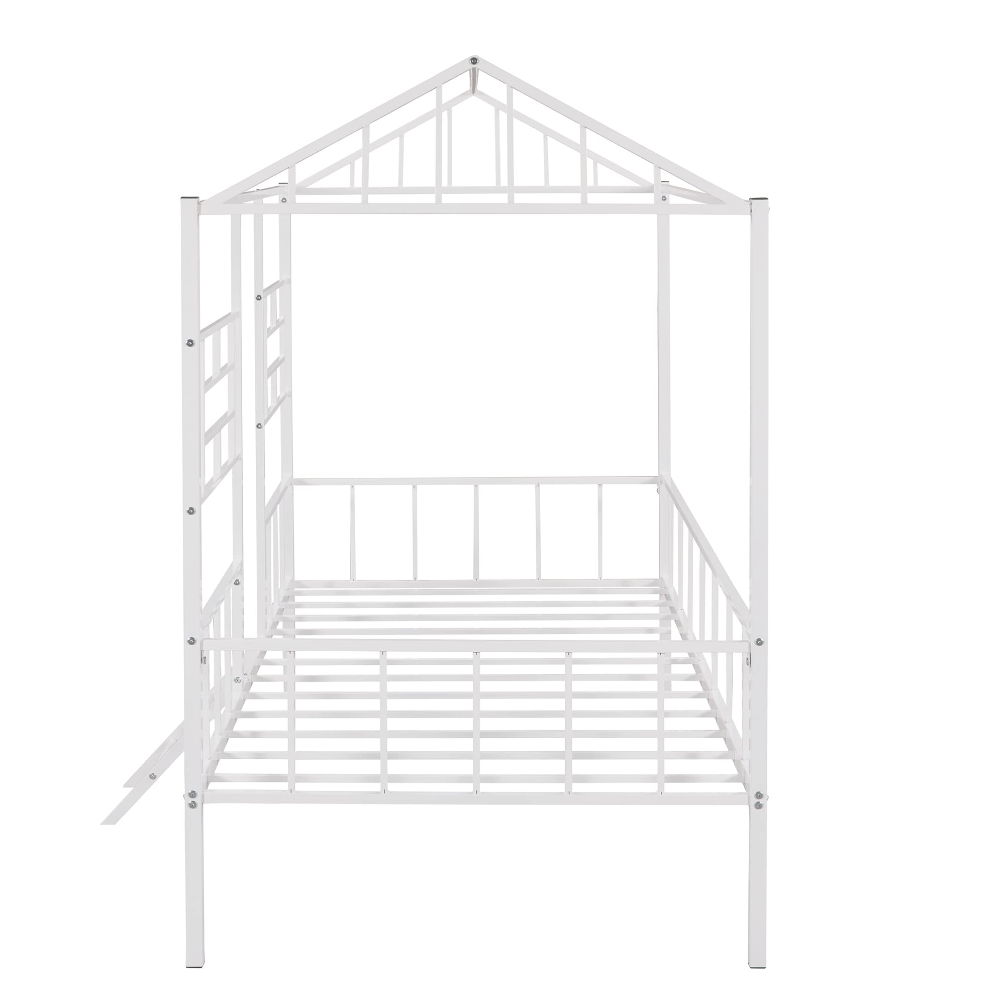 SOFTSEA Metal Twin Size House Bed - Industrial Style Low Loft Platform Bed with Support Slats for Kids | Sturdy & Safe for Children's Bedroom, Dorm Room or Small Space