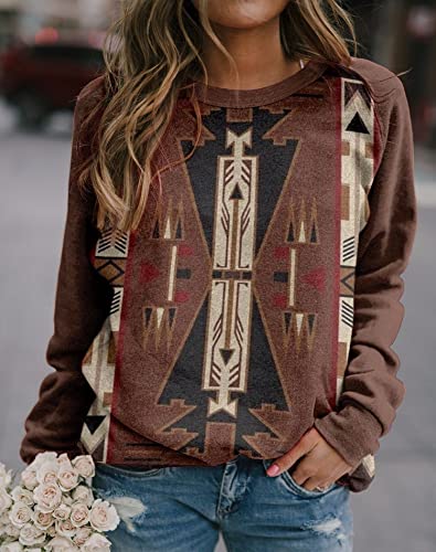 Aztec Sweatshirt Women - Retro Geometric Crewneck for Casual Wear