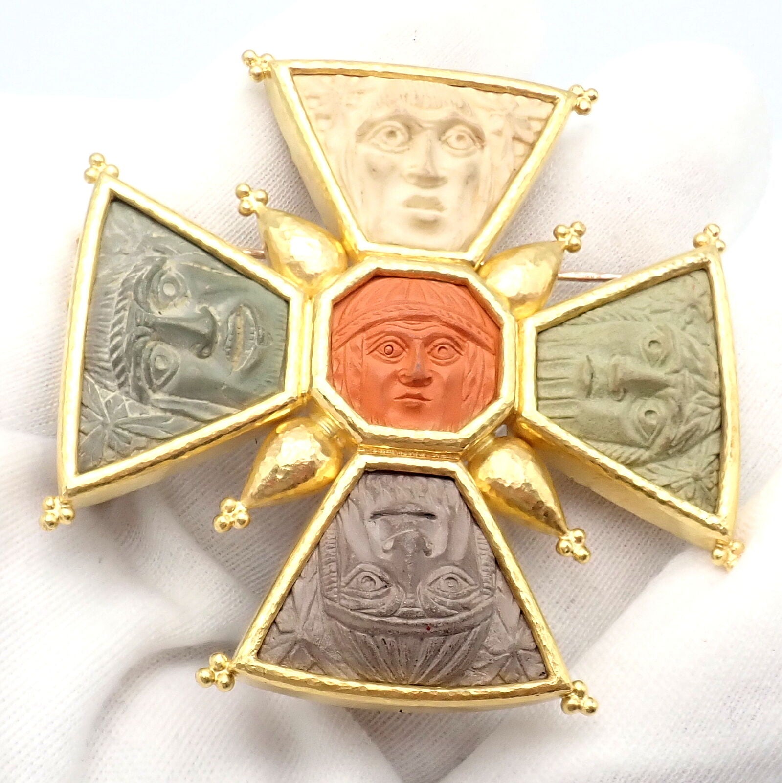 Elizabeth Locke 18k Yellow Gold Bomarzo 5 Faces Maltese Cross Brooch & Pendant - Elegant Jewelry for Women, Perfect for Parties, Weddings & Special Occasions