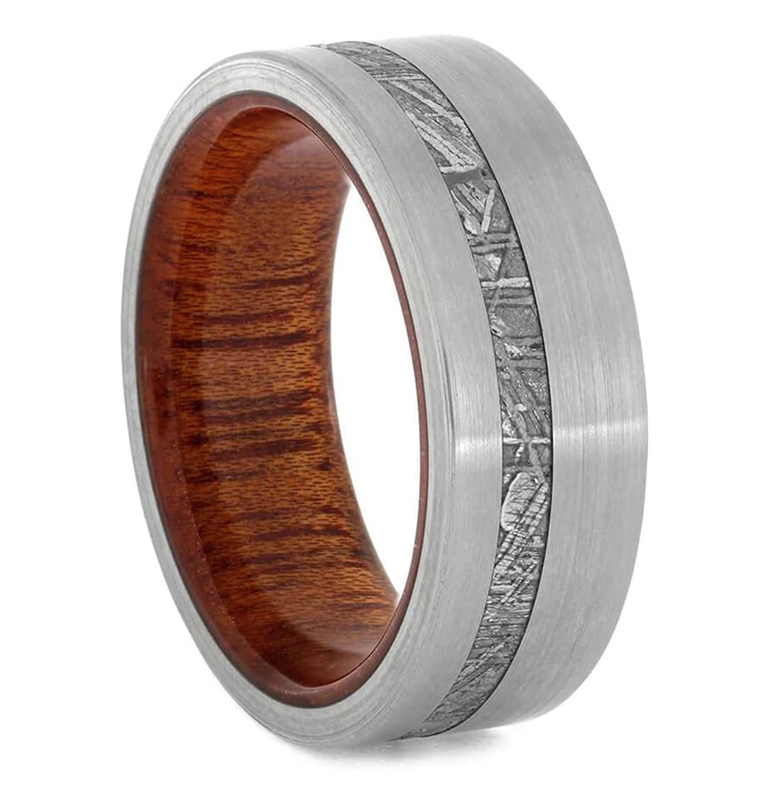 Gibeon Meteorite & Brushed Titanium 8mm Bloodwood Comfort-Fit Band - Unisex Wedding Ring for Men & Women - Durable Titanium Meteorite Jewelry for Everyday Wear & Special Occasions